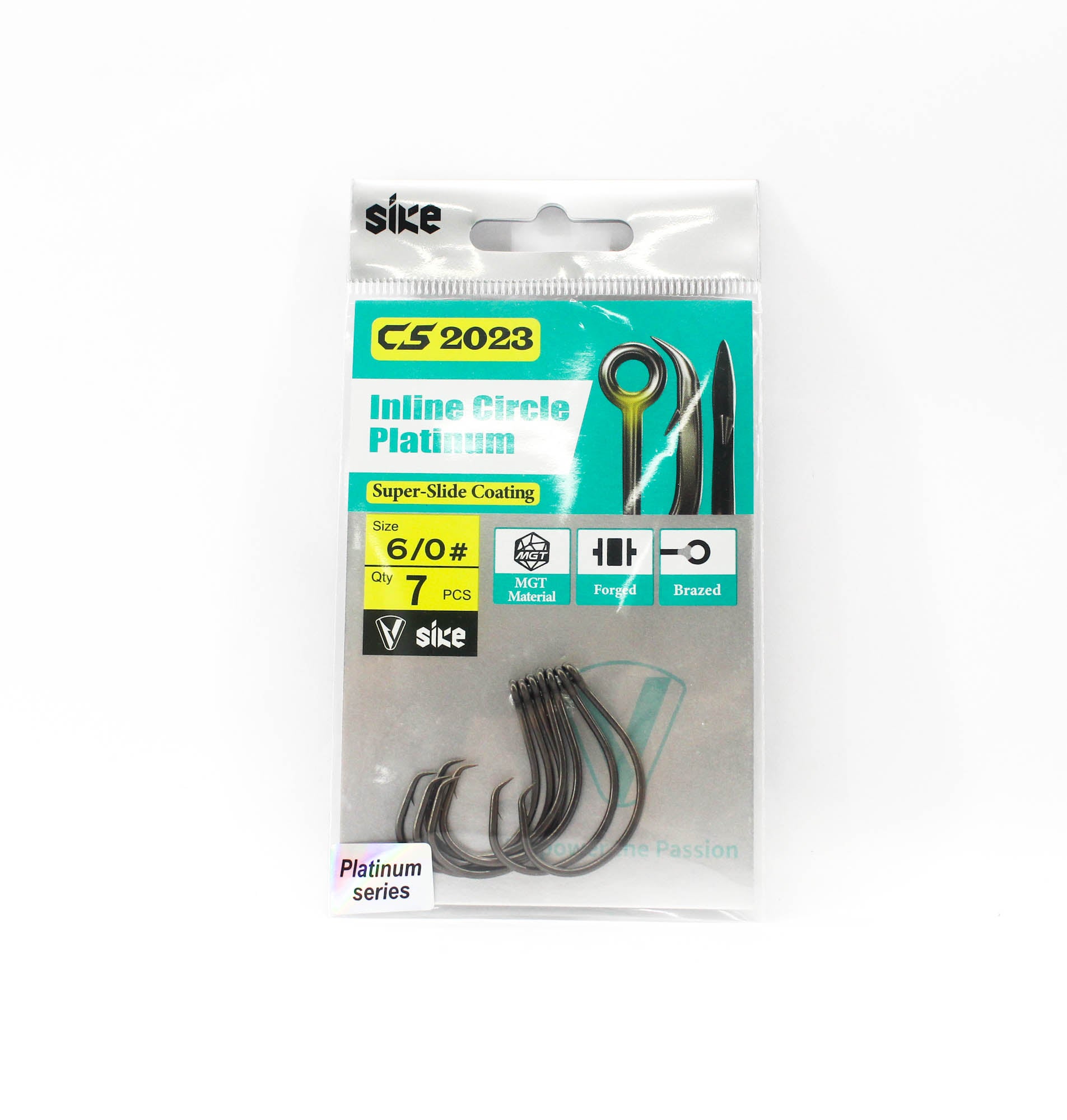Sike CS-2023 Inline Circle Platinum Hook Standard Pack Size 6/0 7pc (8322)