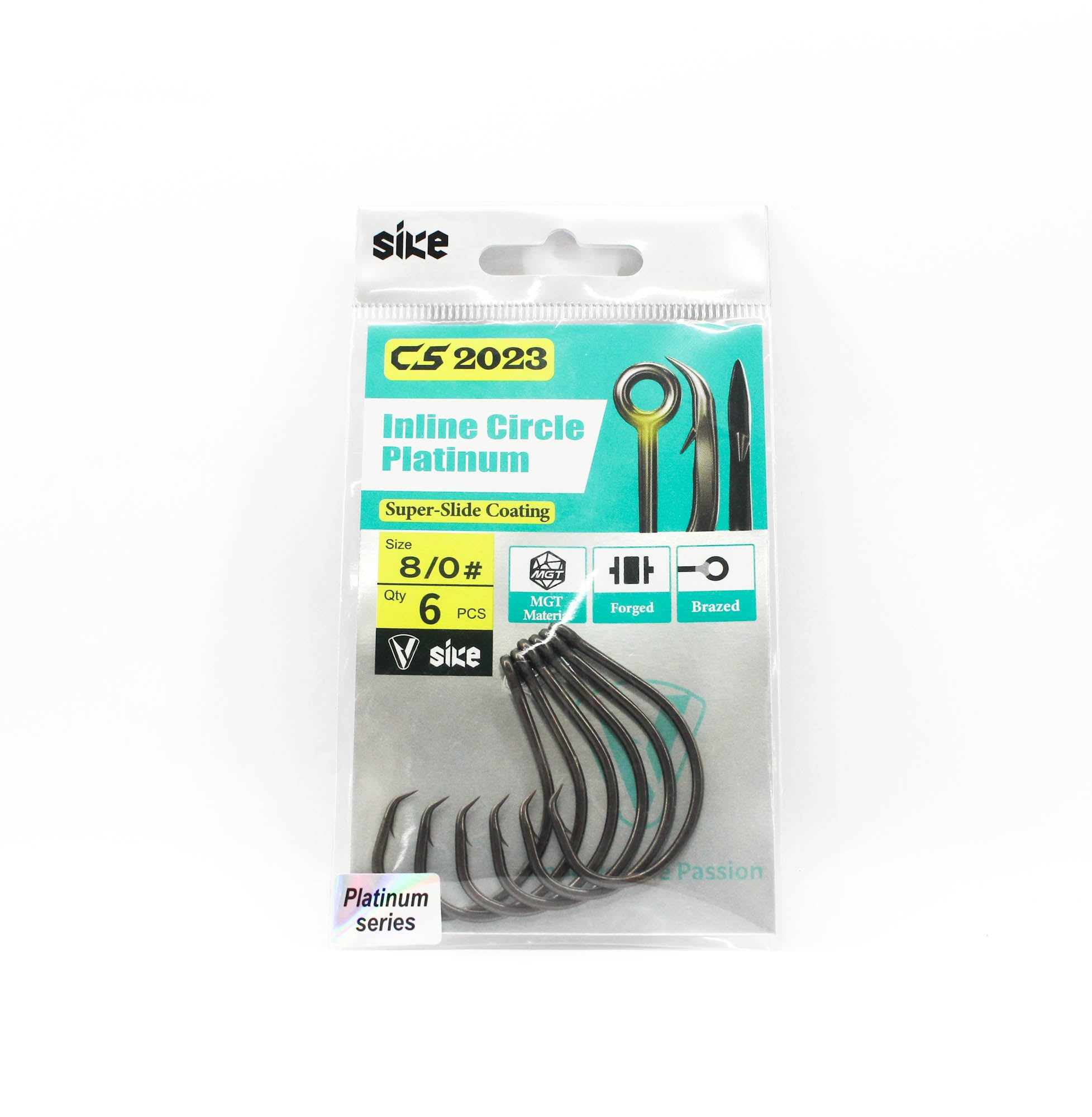Sike CS-2023 Inline Circle Platinum Hook Standard Pack Size 8/0 6pc (8346)