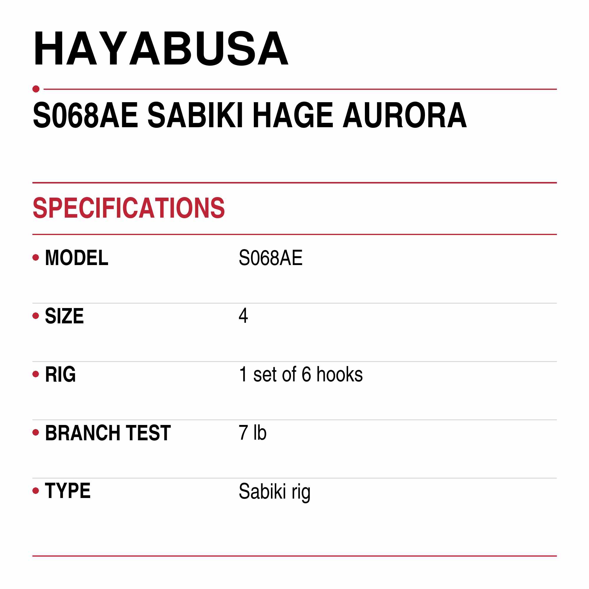 Hayabusa S068AE Sabiki Hage Aurora Size 4 7lb (6979)