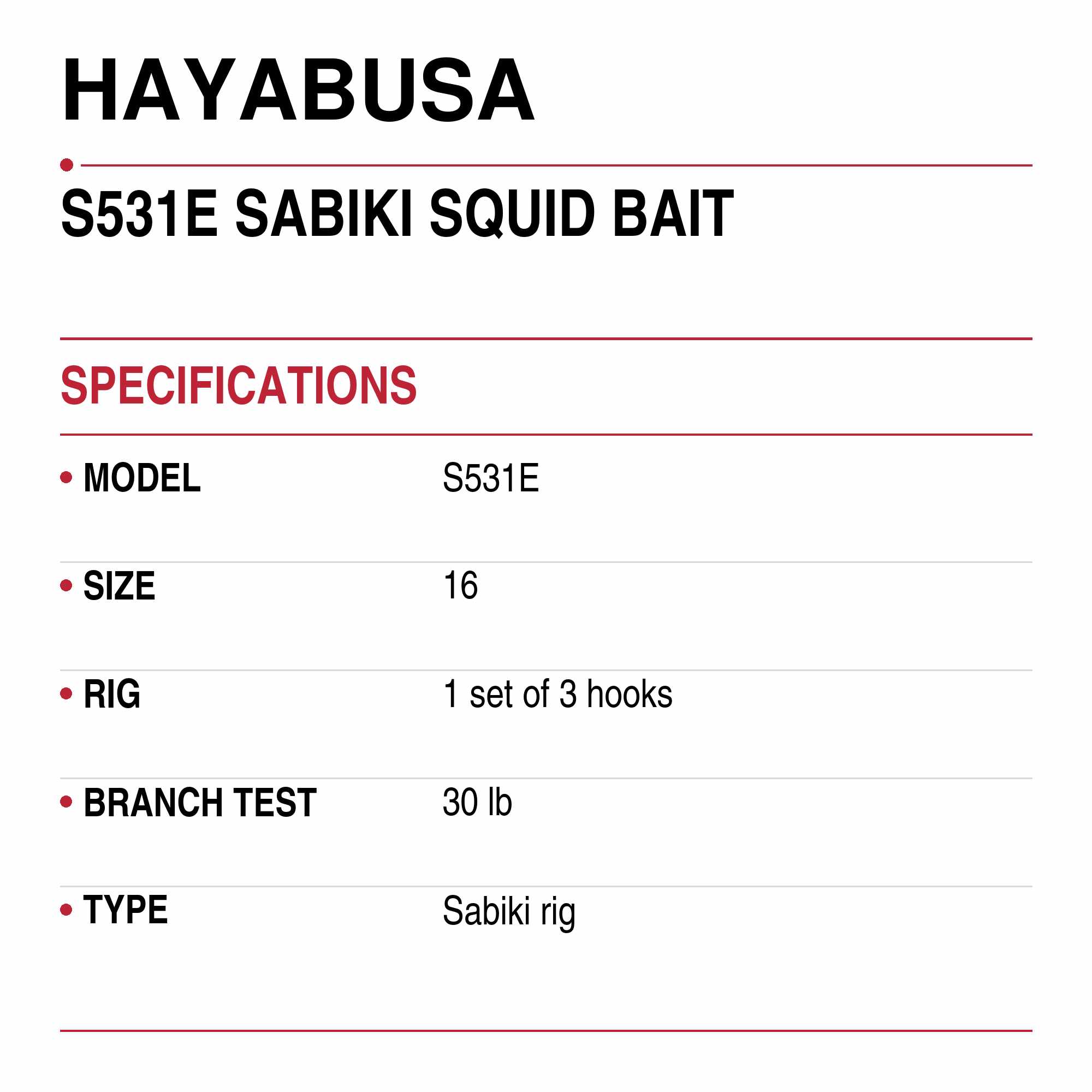 Hayabusa S531E Sabiki Squid Bait Size 16 30lb (4010)