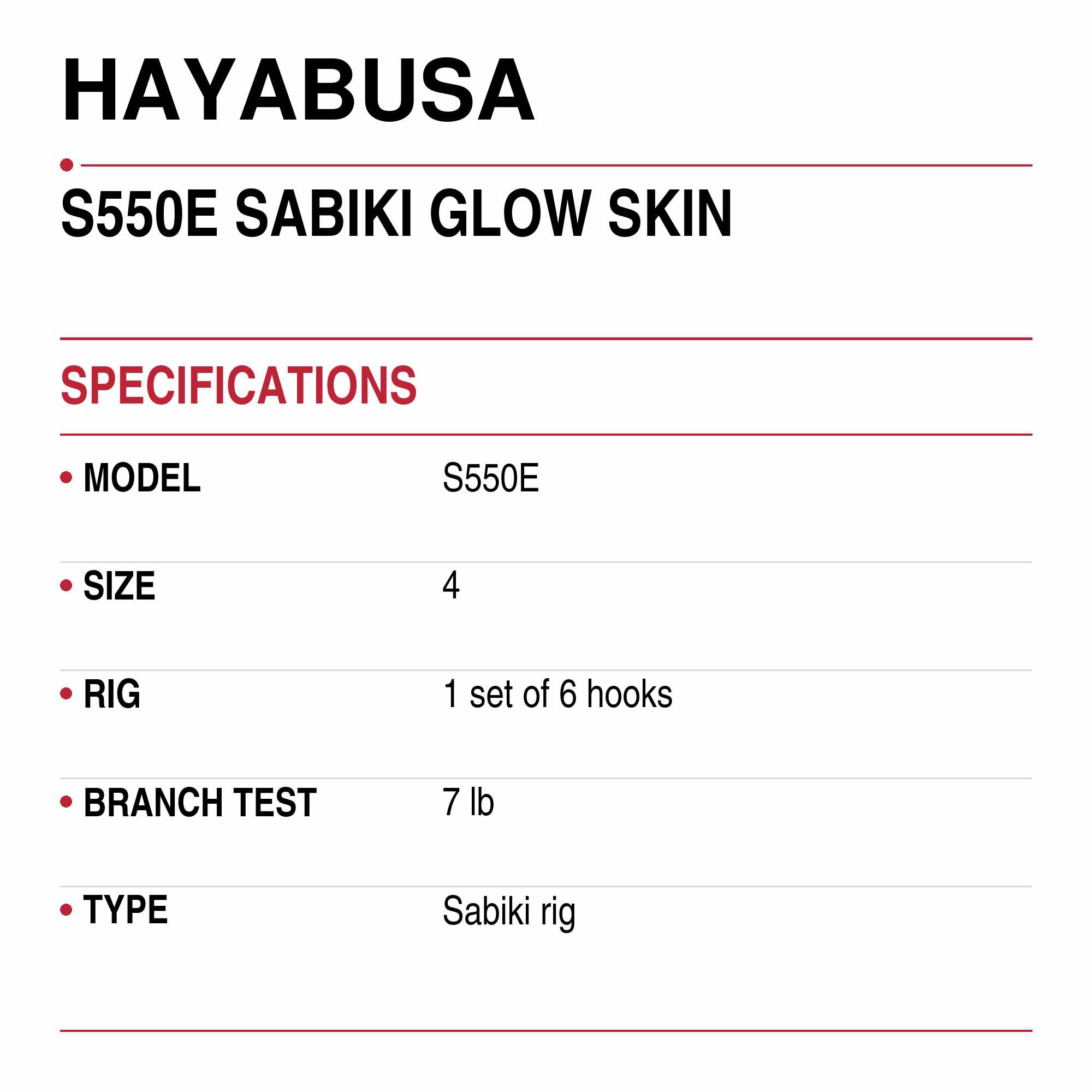 Hayabusa S550E Sabiki Glow Skin Size 4 7lb (6395)