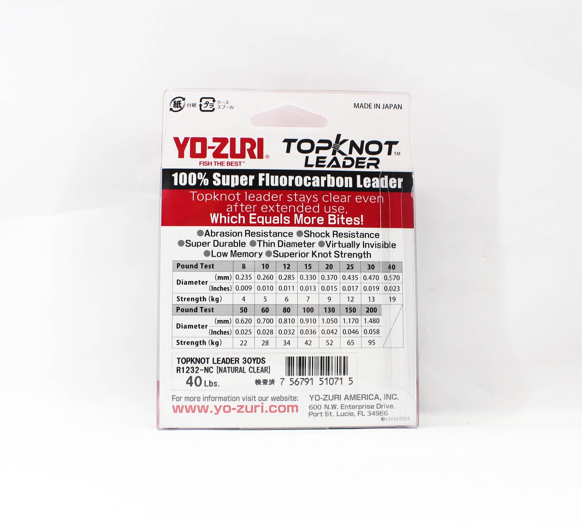 Yo Zuri Duel Topknot Leader Fluorocarbon 40lb 30yds 0.57mm R1232-NC (0715)