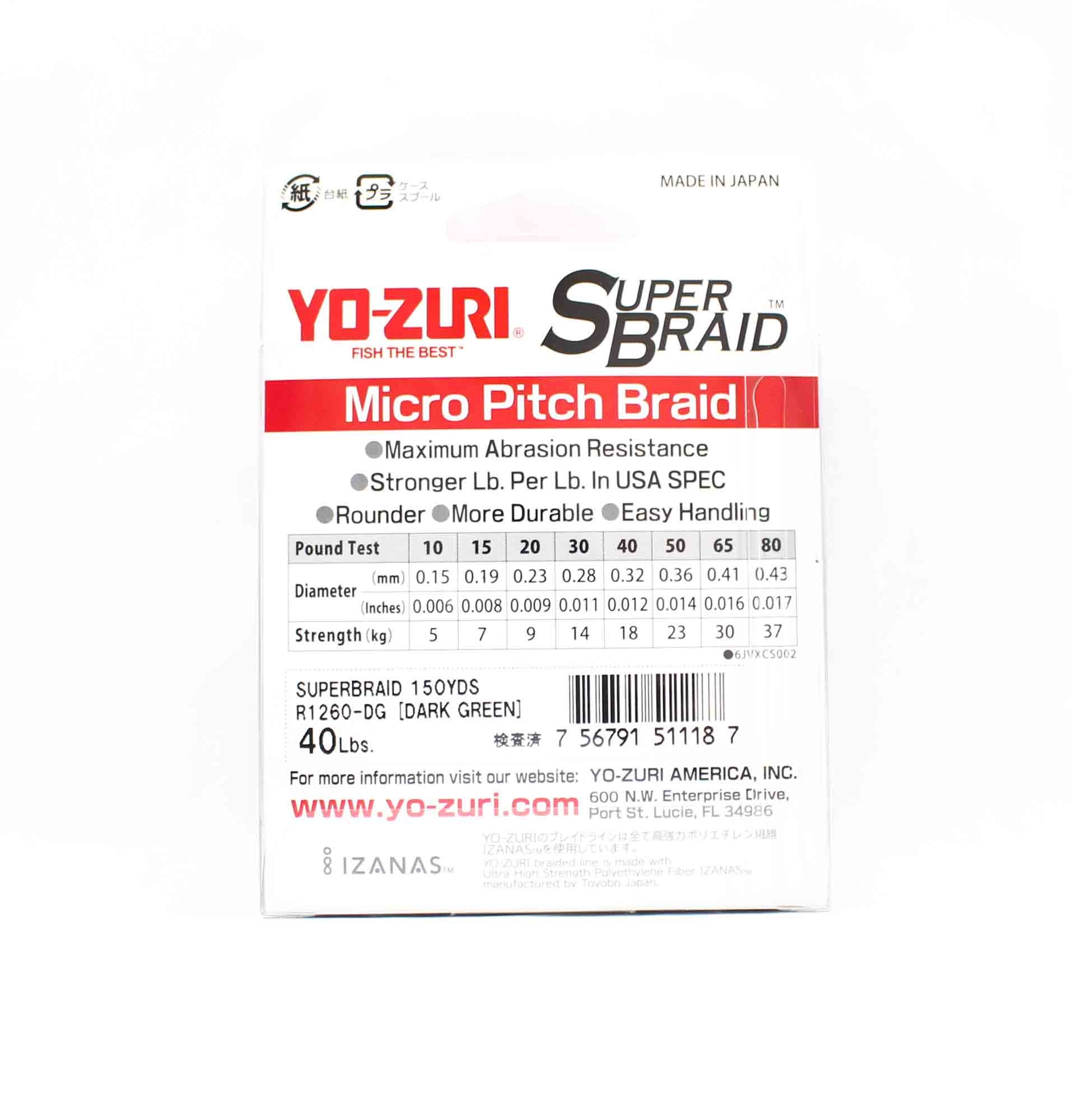 Yo Zuri Duel P.E Line Super Braid 150YDS 40Lbs 0.32mm Green R1260-DG 1187