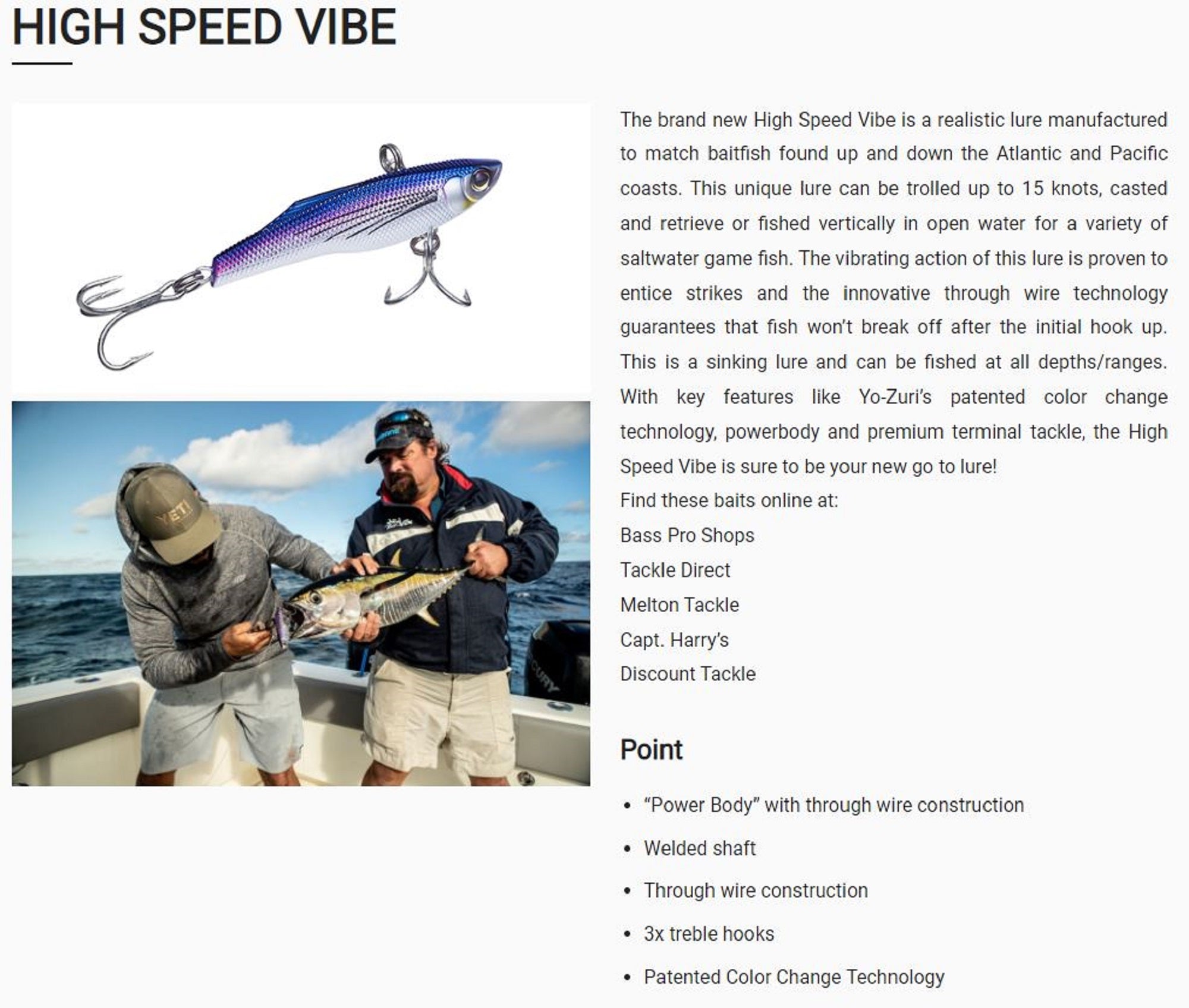 Yo Zuri High Speed Vibe 130 mm 80 grams Sinking Lure R1303-CBN (4850)