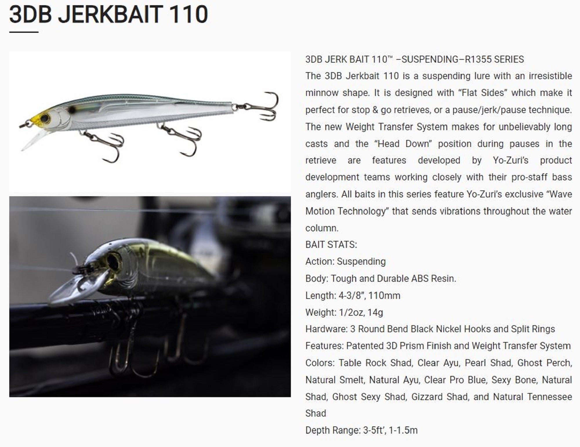 Yo Zuri Duel 3DB Jerkbait 110 mm Suspendre Leurre R1355-MPLS Yo Zuri Duel 3DB Jerkbait 110 mm Suspendre Leurre R1355-MPLS
