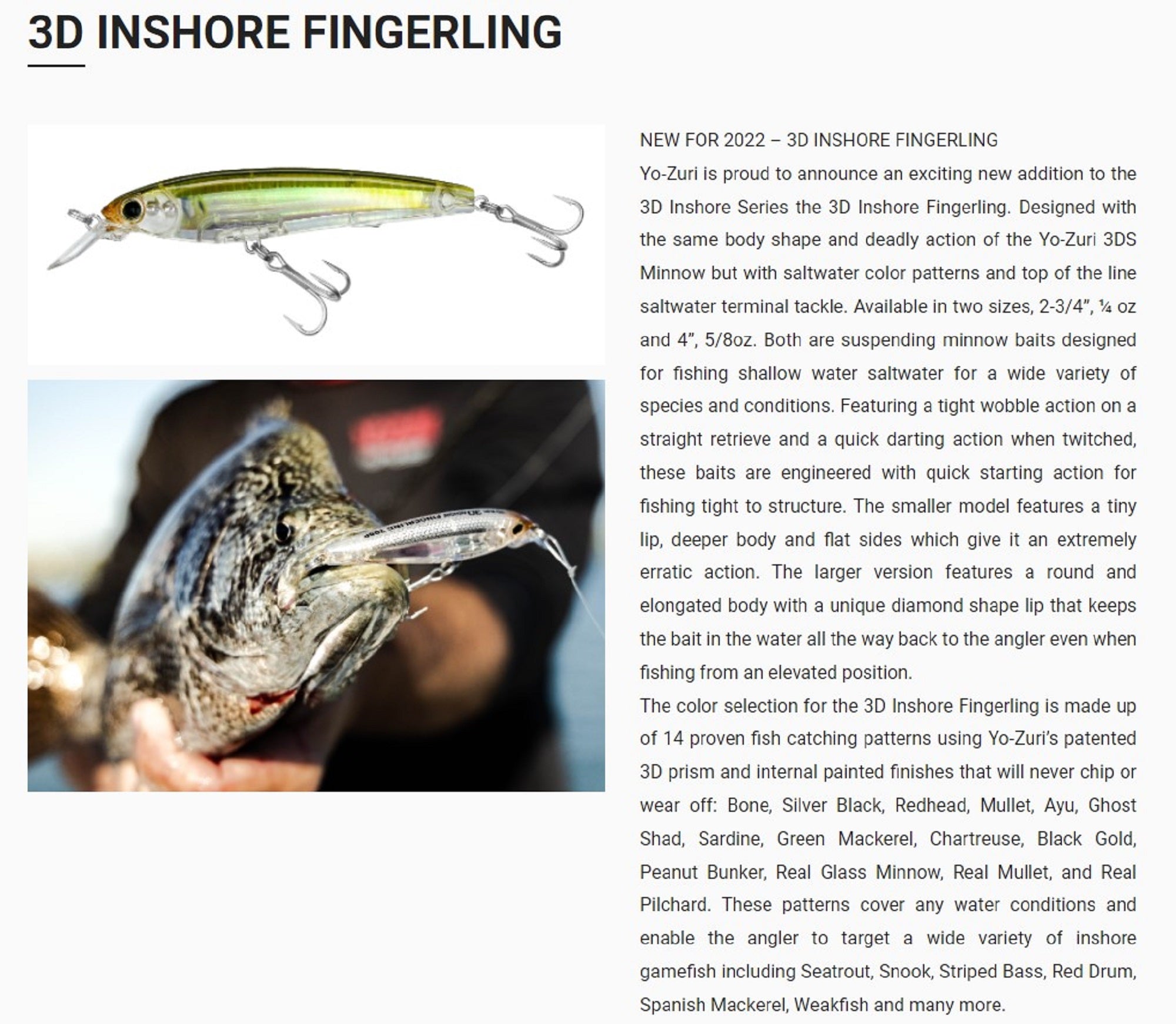 Yo Zuri Duel 3D Inshore Fingerling 100SP Suspend Lure R1410-HGSH (9839)