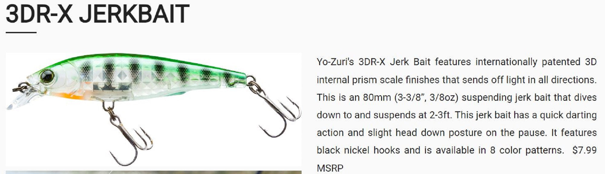 Yo Zuri 3DR-X Jerkbait 80SP Suspend Lure R1437-PGSH (8091)