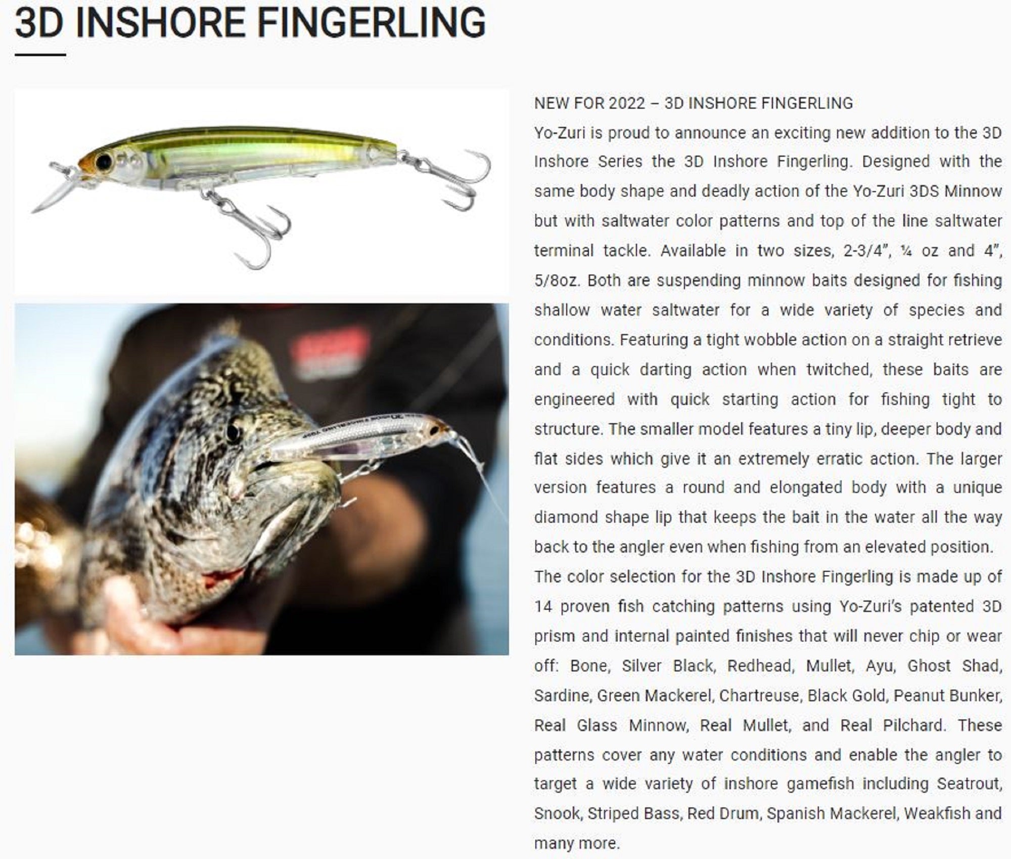 Yo Zuri Duel 3D Inshore Fingerling 100SP Suspend Lure R1410-BSCL (5532)