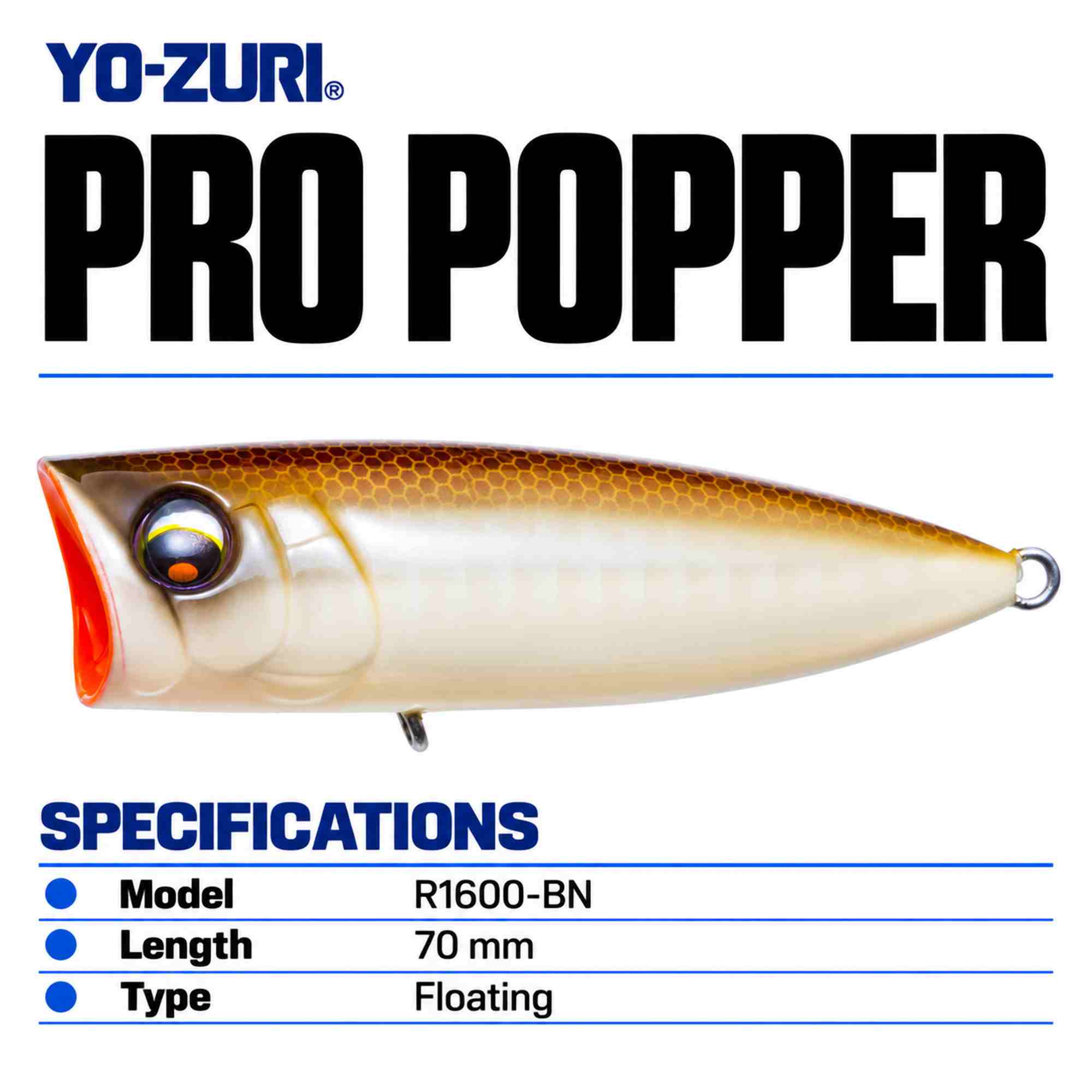 Yo Zuri Pro Popper 70mm Floating Lure R1600-BN (8234)