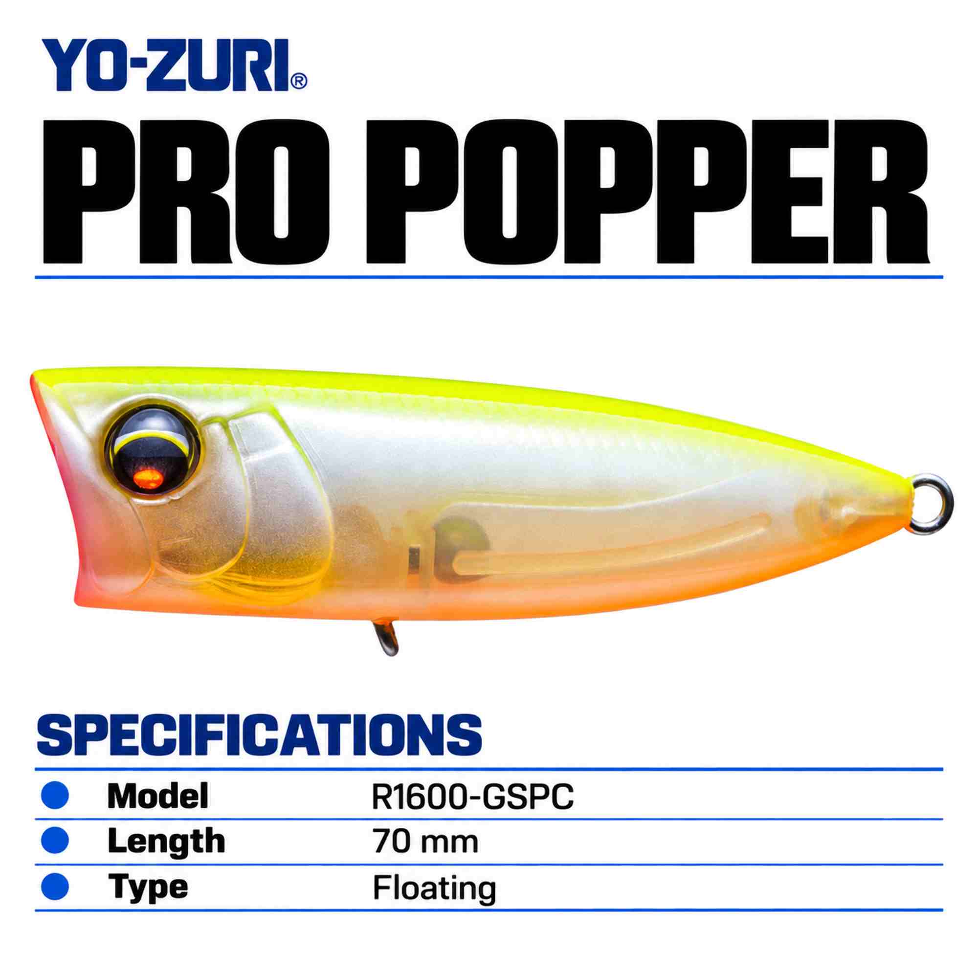 Yo Zuri Pro Popper 70mm Floating Lure R1600-GSPC (8258)
