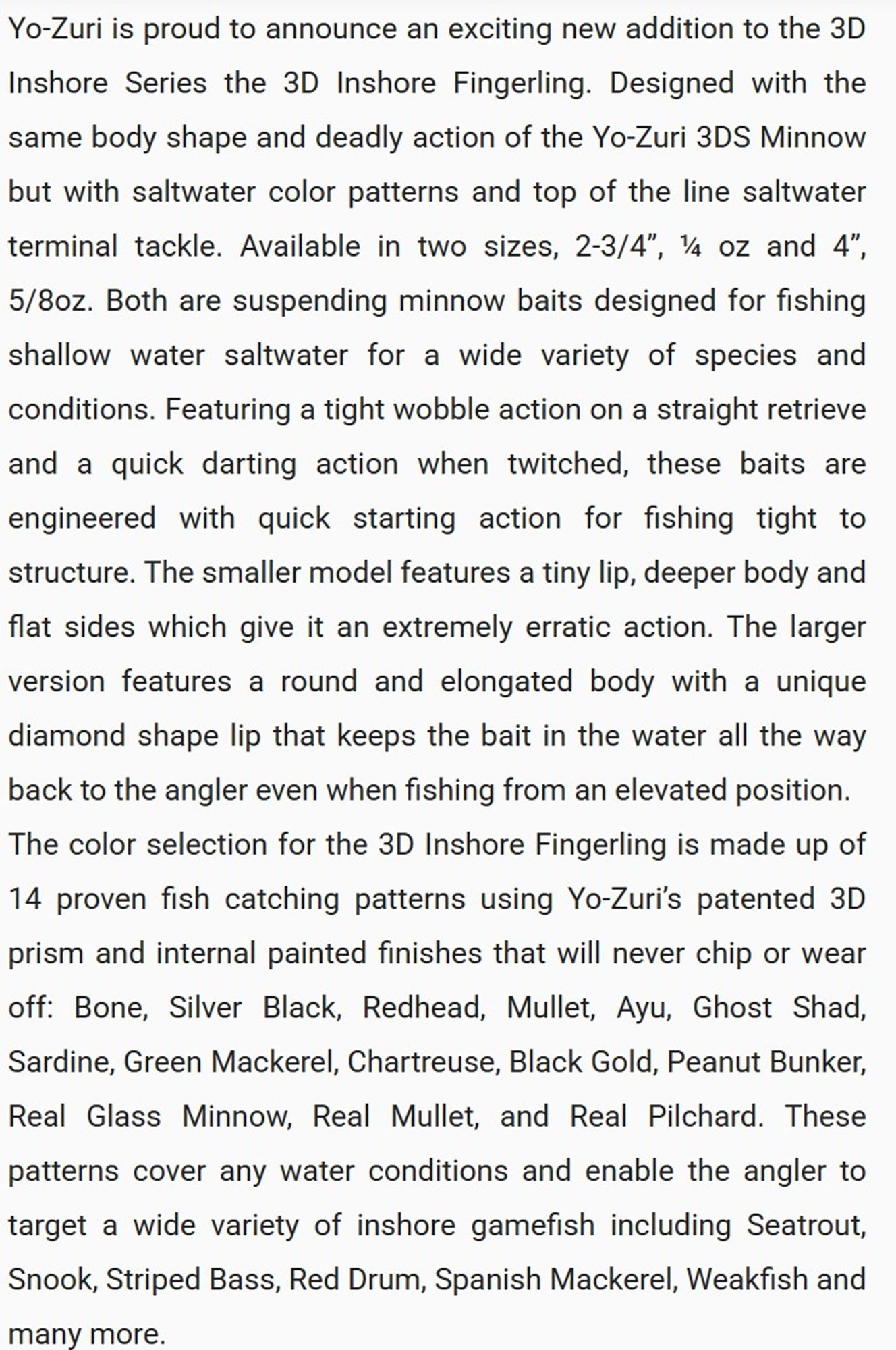Yo Zuri Duel 3D Inshore Fingerling 70SP Suspend Lure R1409-HBNS (1050)