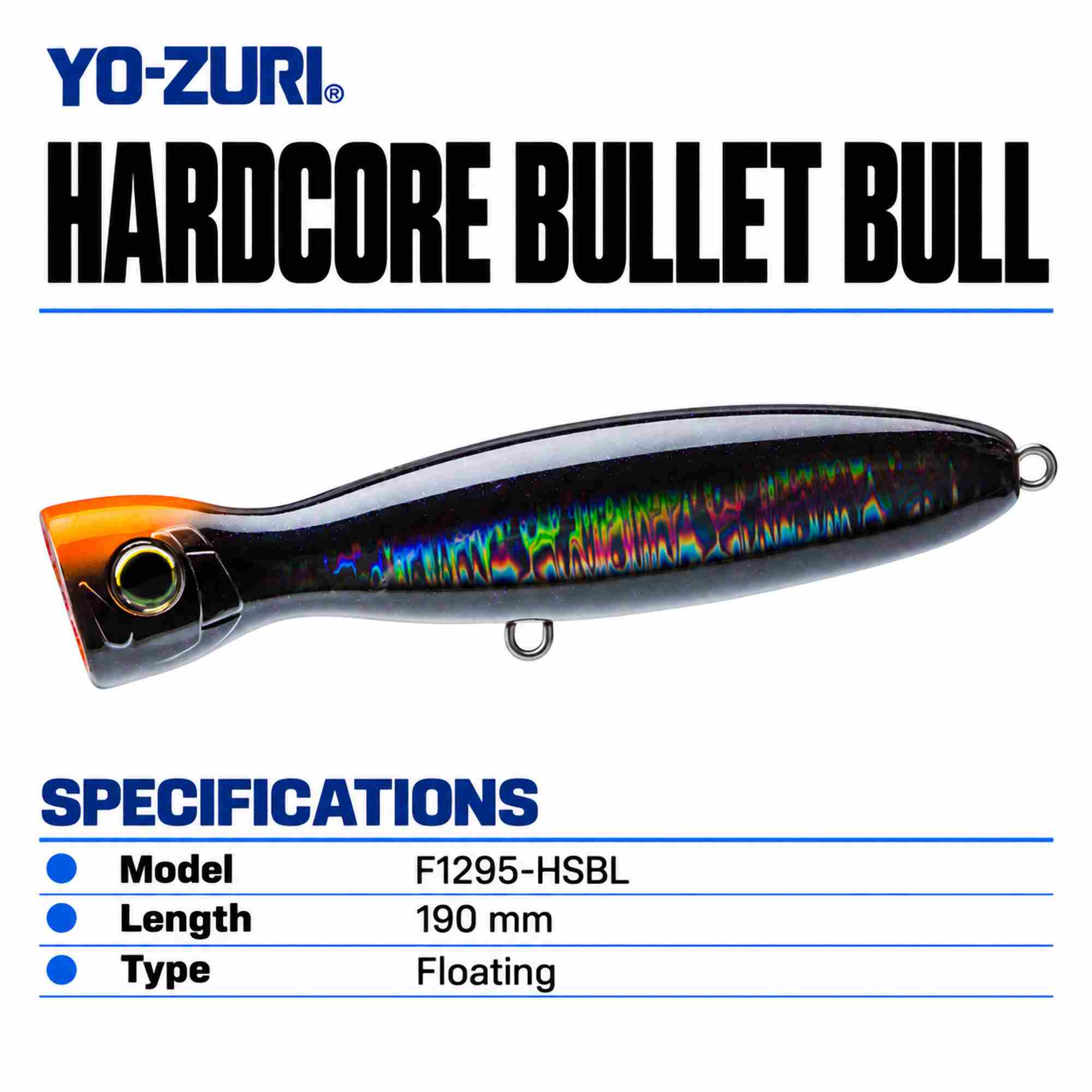 Yo Zuri Duel Hardcore Bullet Bull 190 mm Floating Lure F1295-HSBL (8417)
