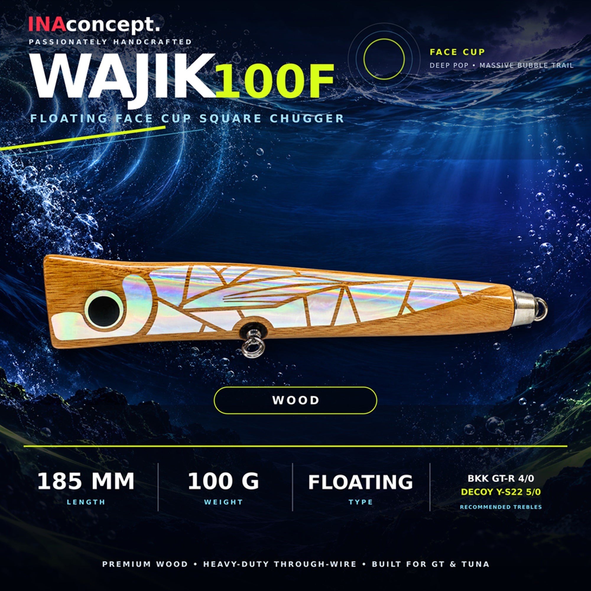 Ina Concept Wajik 185mm 100 grams Popper Floating Lure Wood (4004)