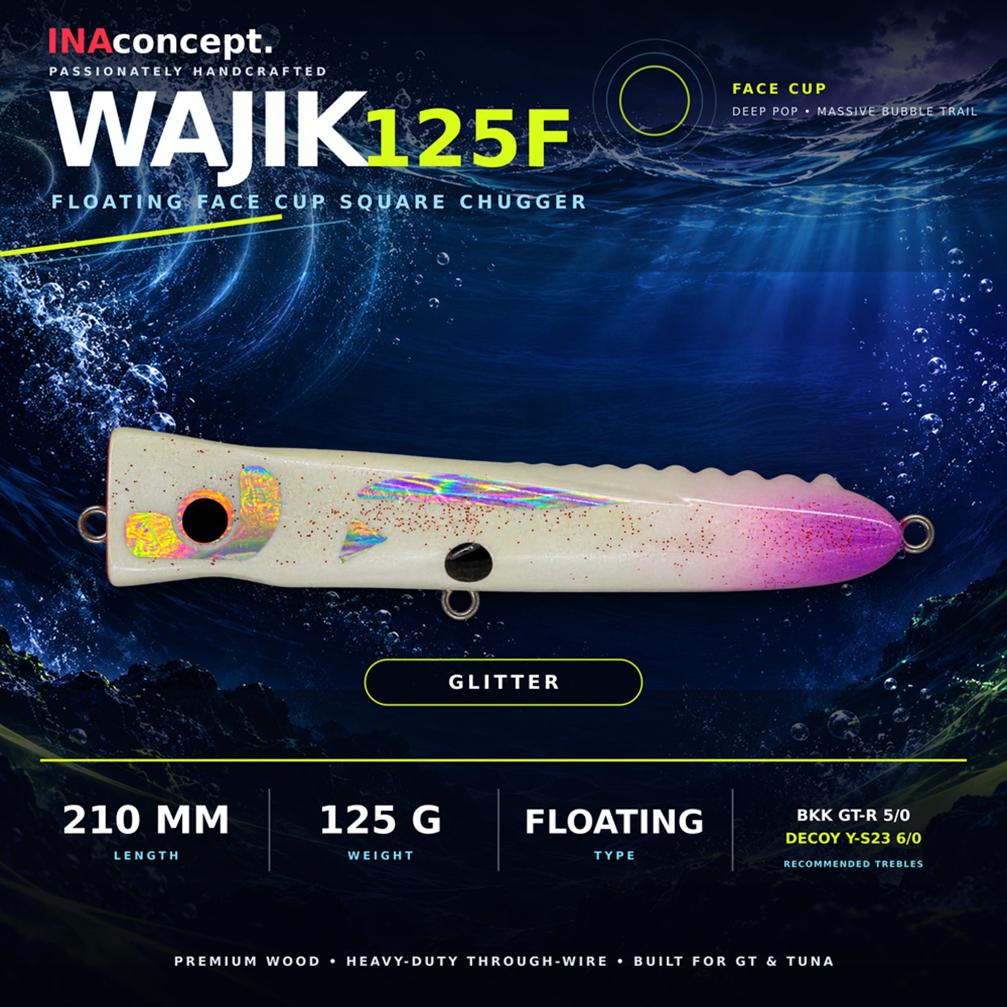 Ina Concept Wajik 210mm 125 grams Popper Floating Lure Glitter (4007)