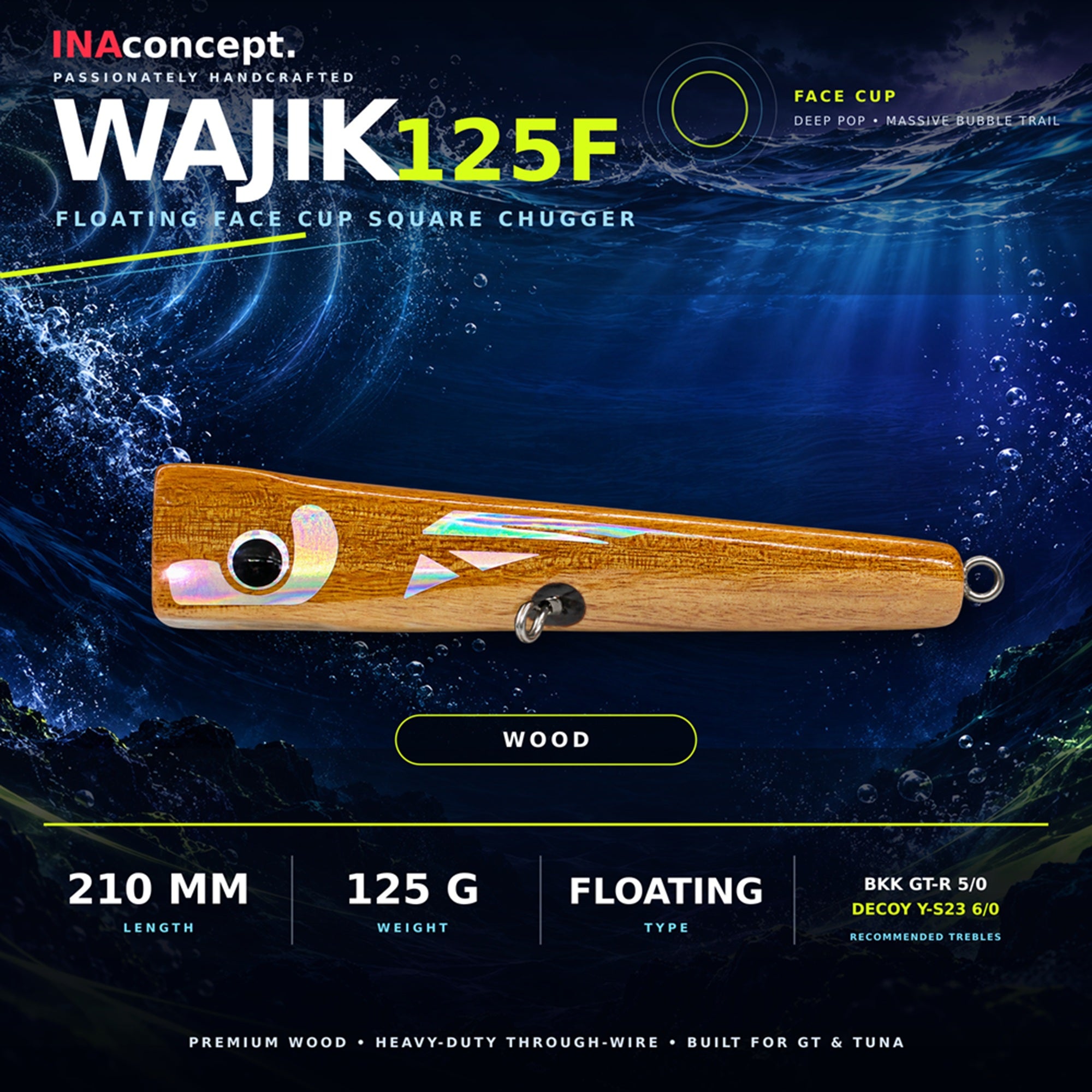 Ina Concept Wajik 210mm 125 grams Popper Floating Lure Wood (4008)