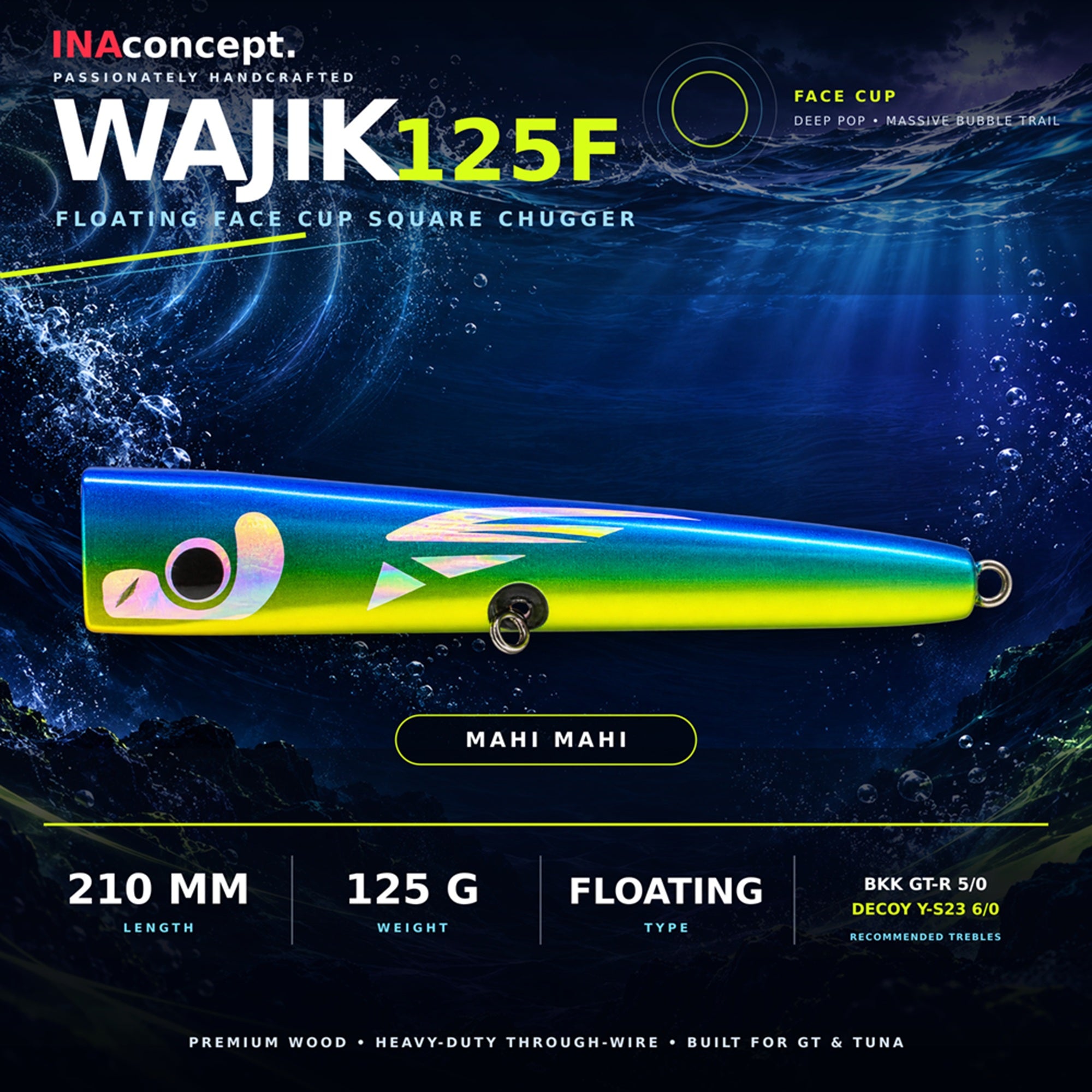 Ina Concept Wajik 210mm 125 grams Popper Floating Lure Mahi Mahi (4009)