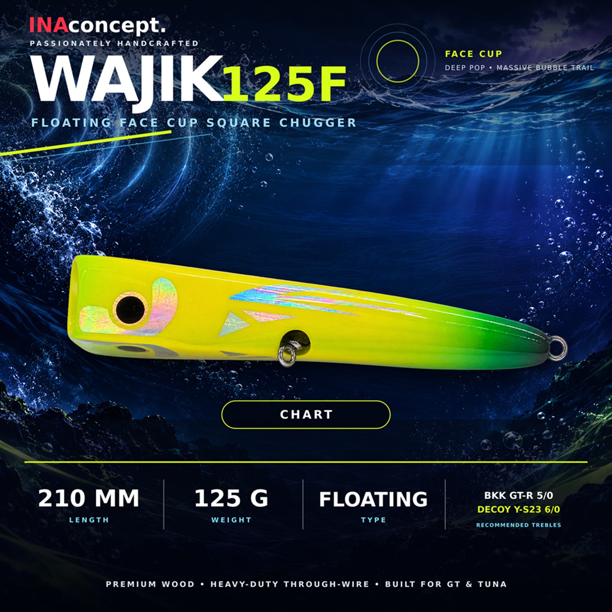 Ina Concept Wajik 210mm 125 grams Popper Floating Lure Chart (4012)