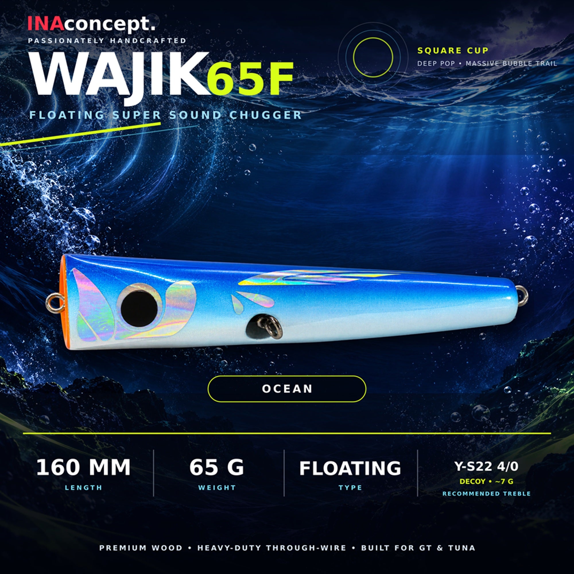 Ina Concept Wajik 160mm 65 grams Popper Floating Lure Ocean (4014)