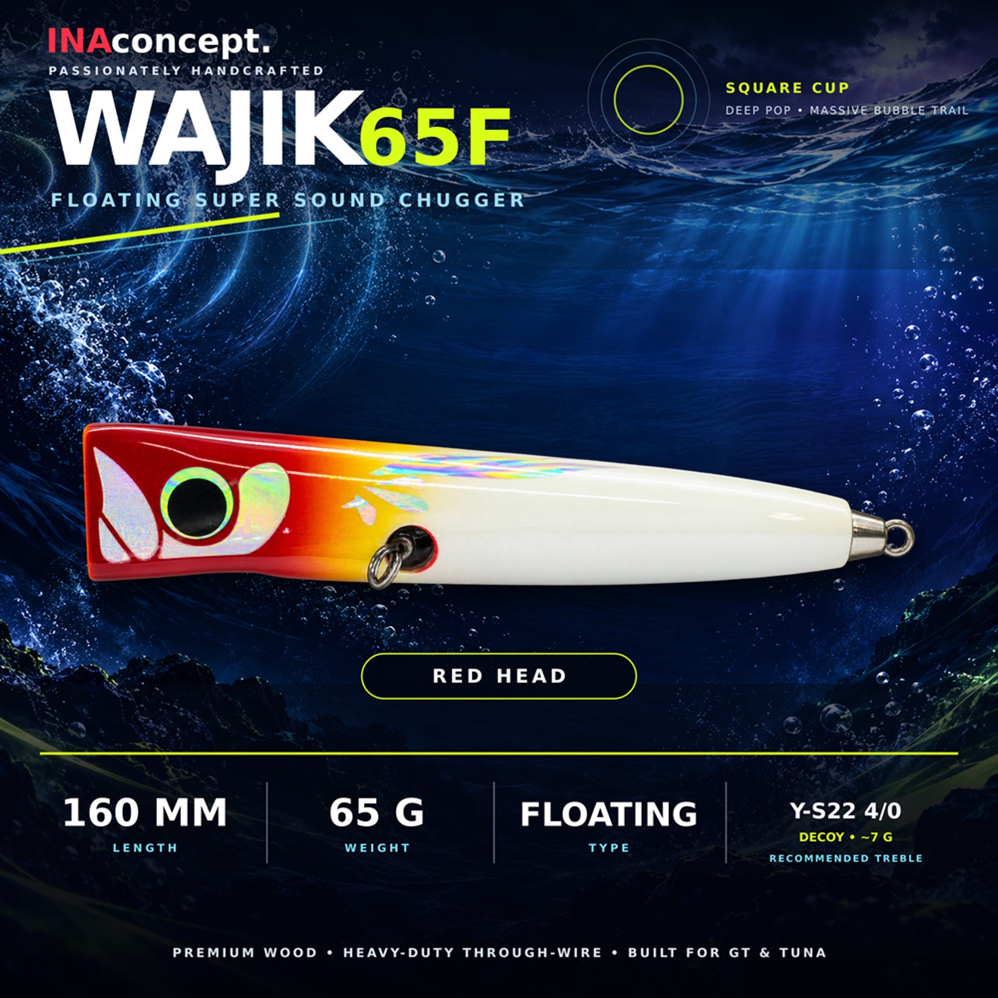 Ina Concept Wajik 160mm 65 grams Popper Floating Lure Red Head (4015)