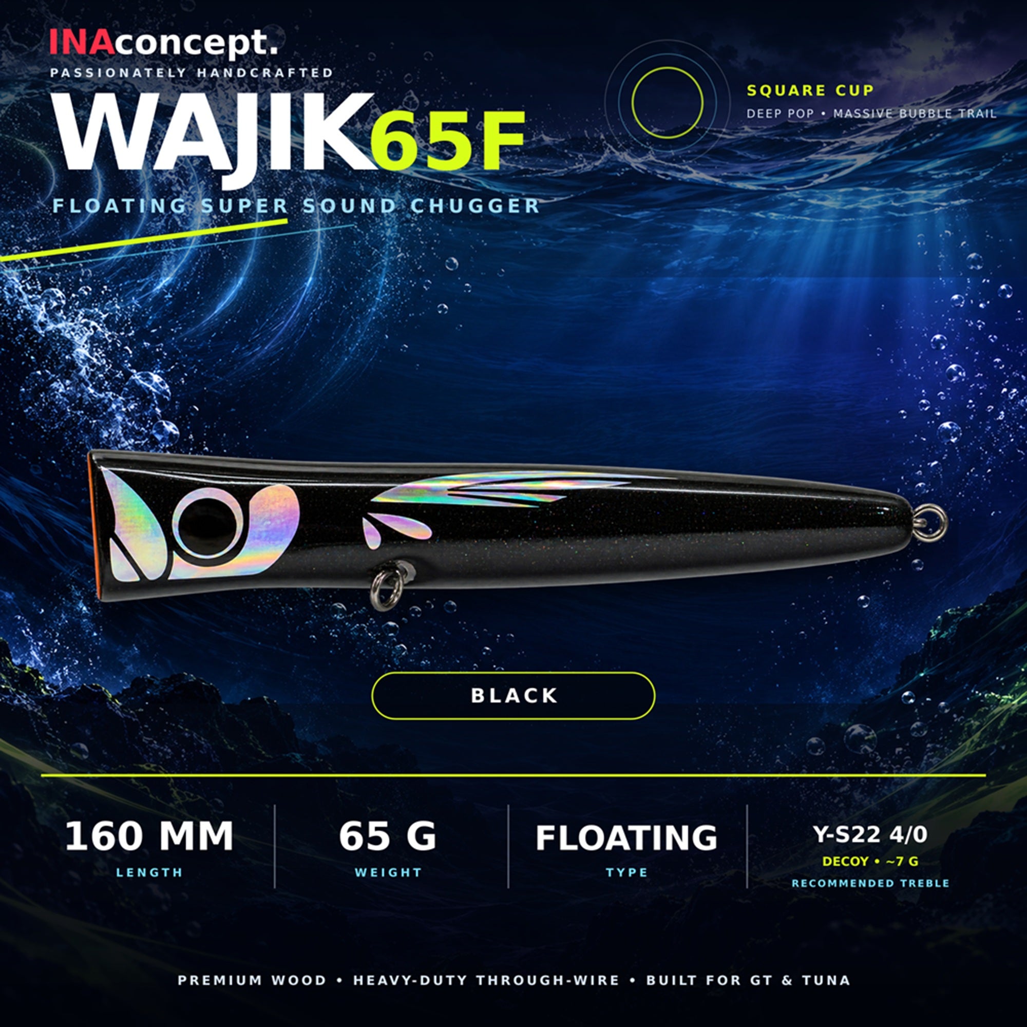 Ina Concept Wajik 160mm 65 grams Popper Floating Lure Black (4017)