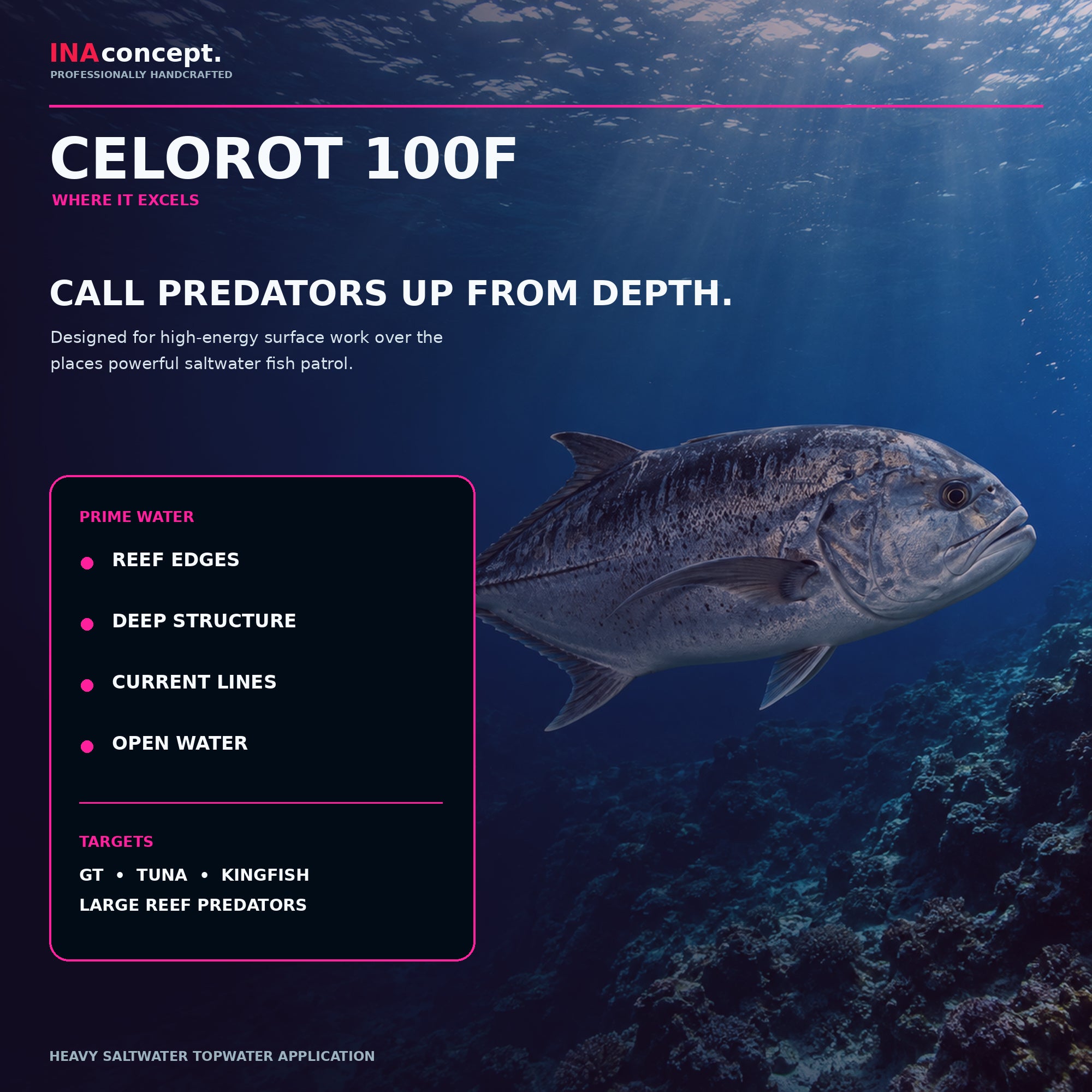 Ina Concept Celorot 200mm 100 grams Popper Floating Lure Blue Wave (4021)