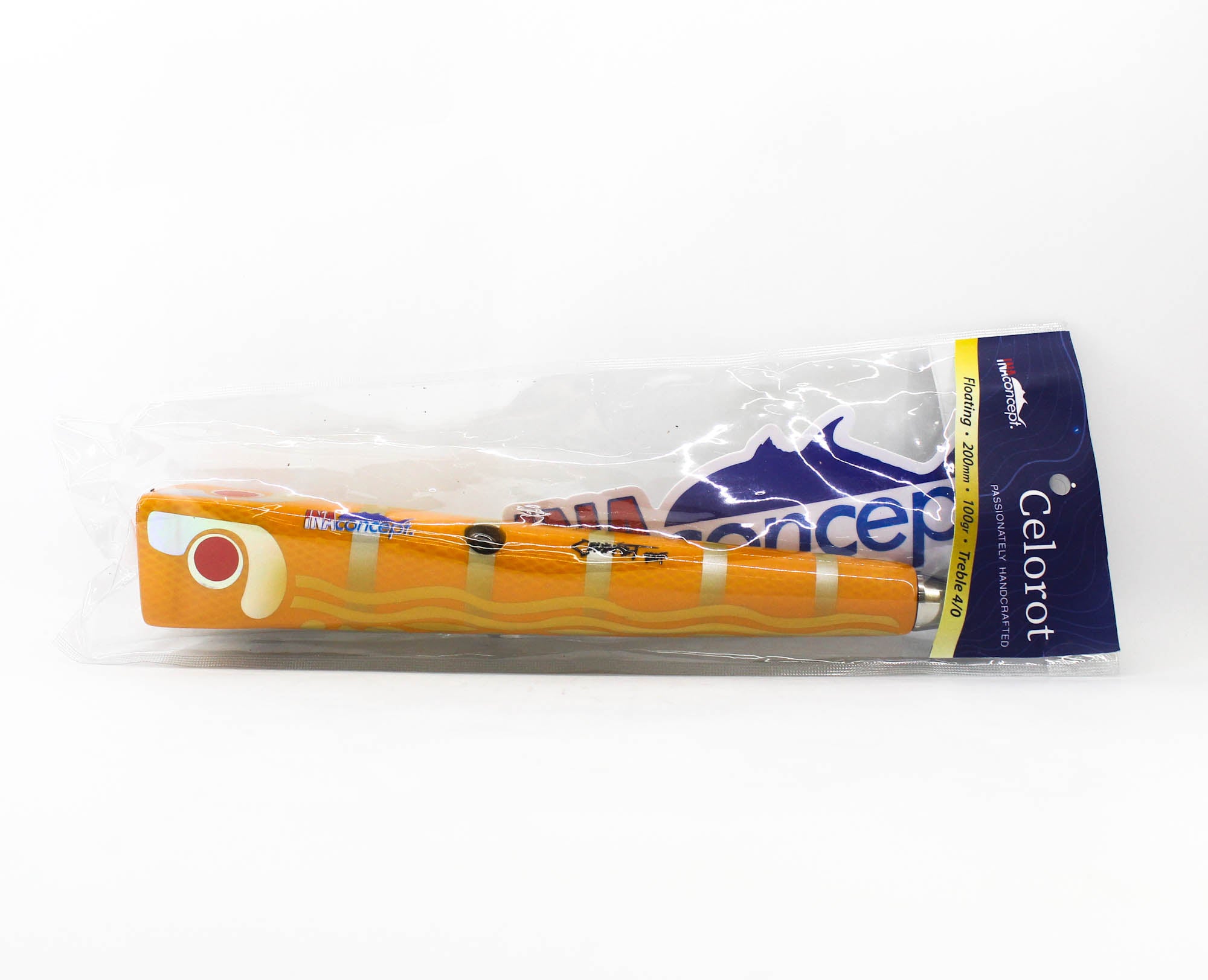 Ina Concept Celorot 200mm 100 grams Popper Floating Lure Orange Wave (4022)