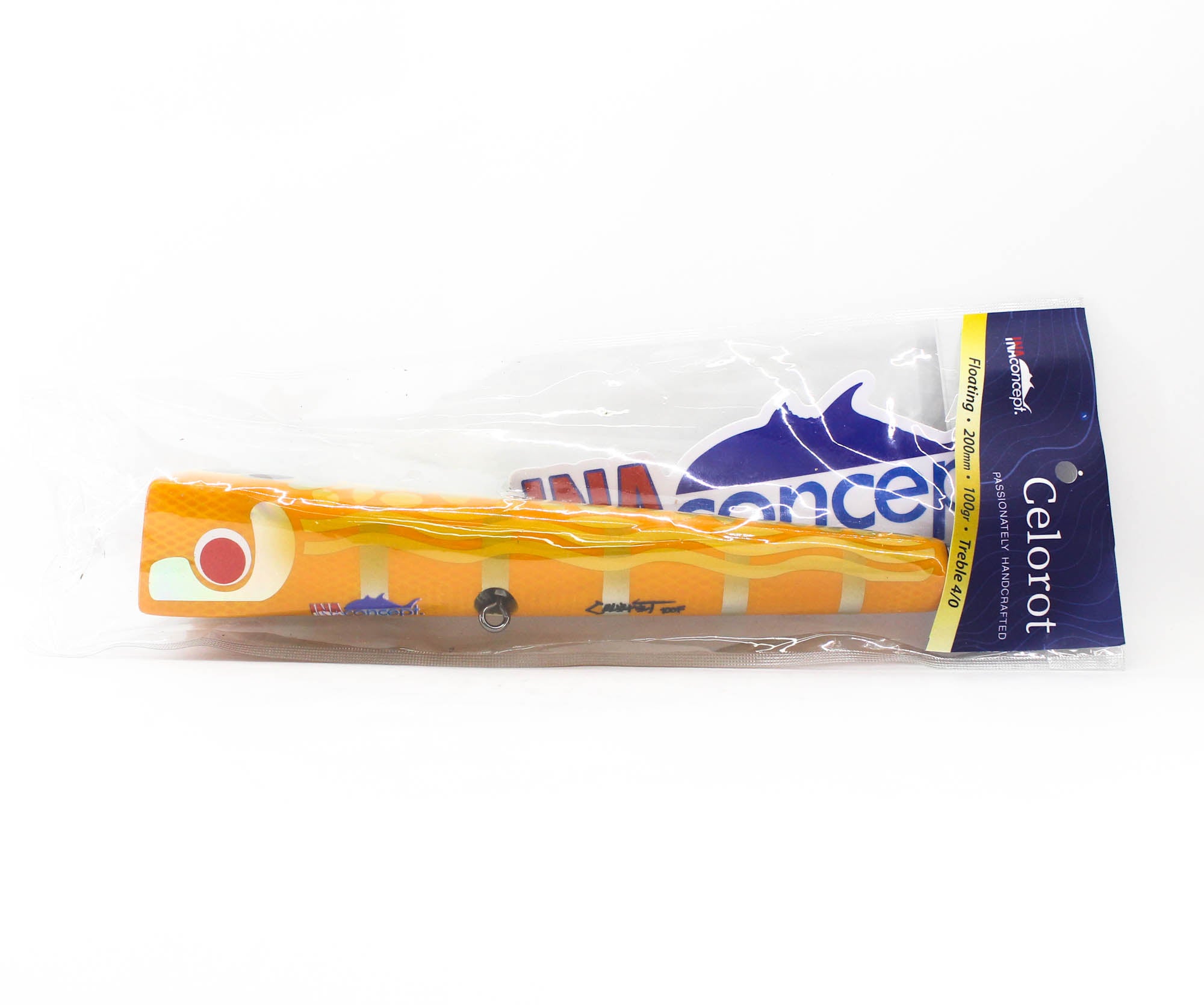 Ina Concept Celorot 200mm 100 grams Popper Floating Lure Orange Wave (4022)