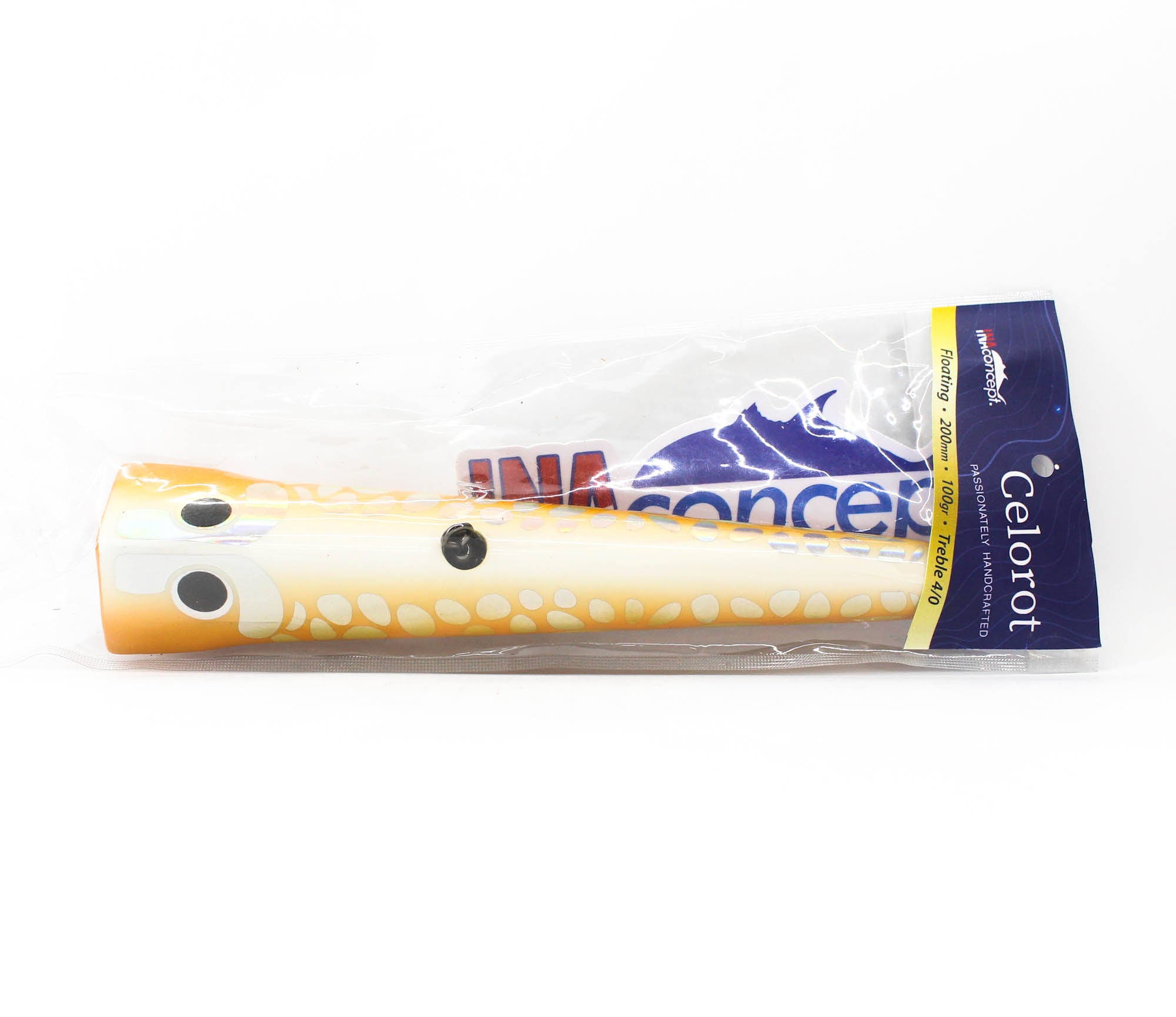 Ina Concept Celorot 200mm 100 grams Popper Floating Lure Orange Wave (4022)