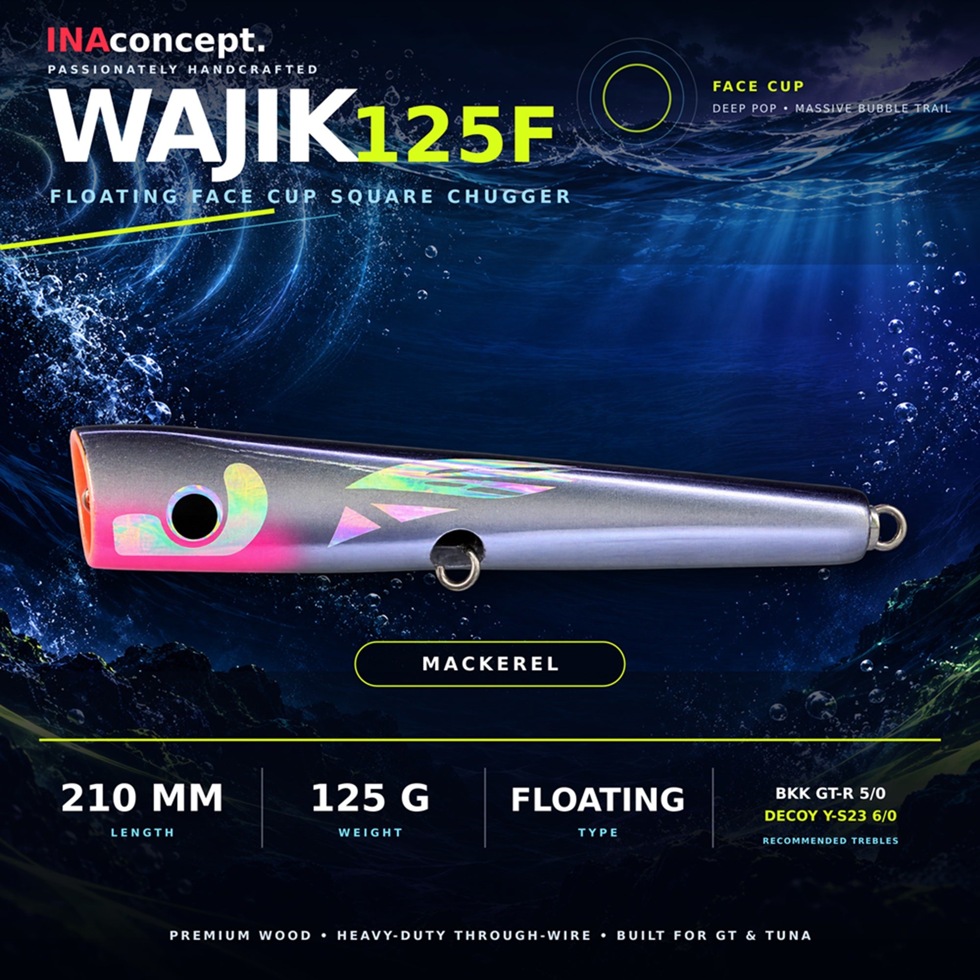 Ina Concept Wajik 210mm 125 grams Popper Floating Lure Mackerel (4024)