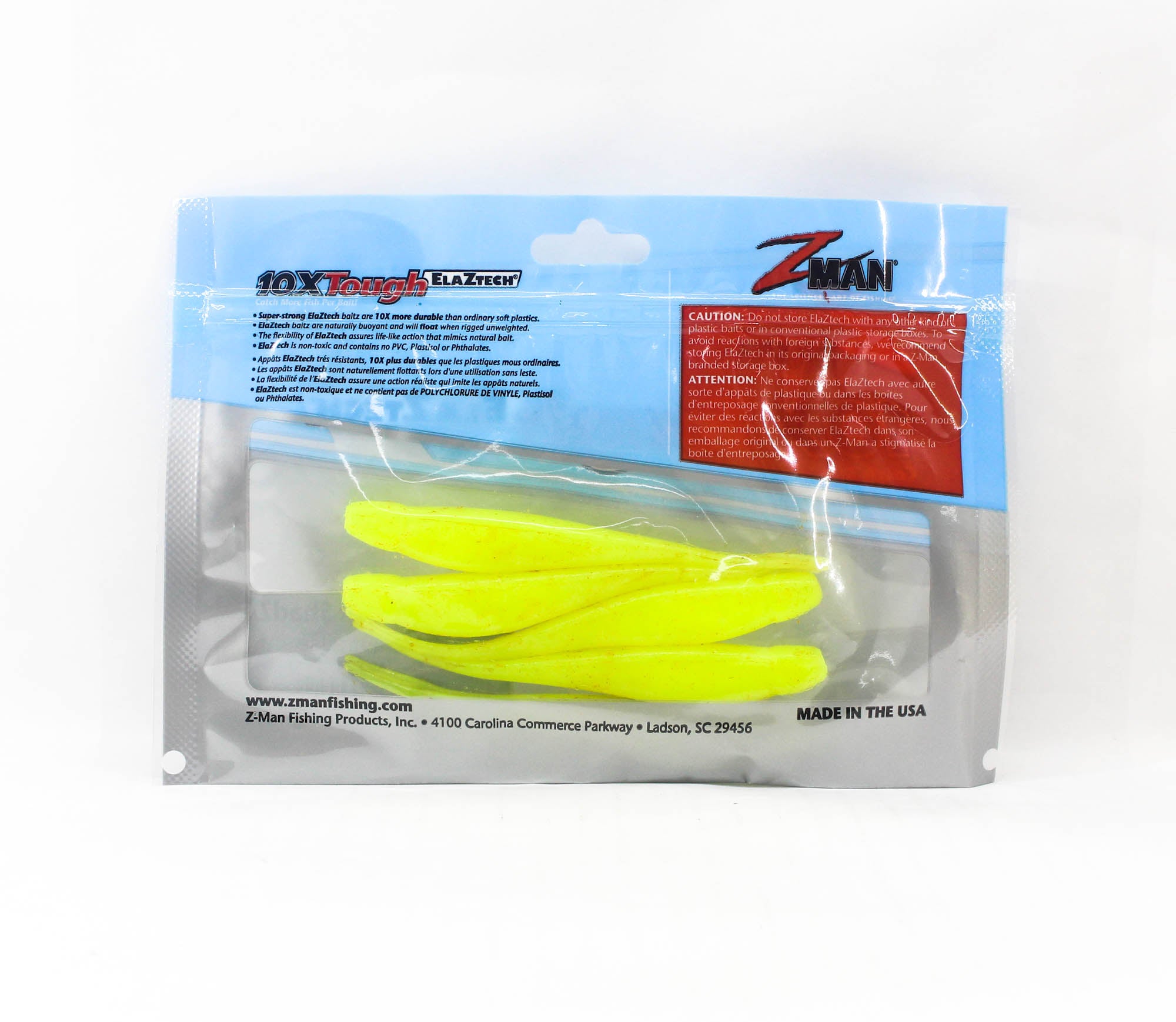 Zman Soft Lure Jerk ShadZ 4 Inch 5/Pack Hot Chartreuse (0092)