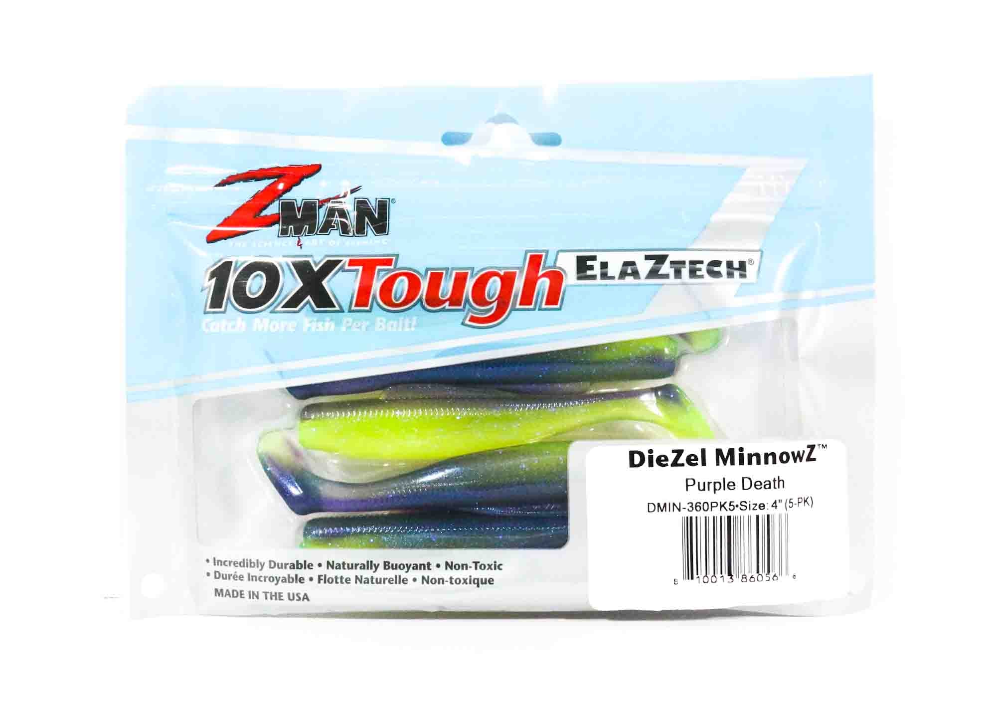 Zman Soft Lure Diezel MinnowZ 4 Inch 5/Pack Purple Death (0566)