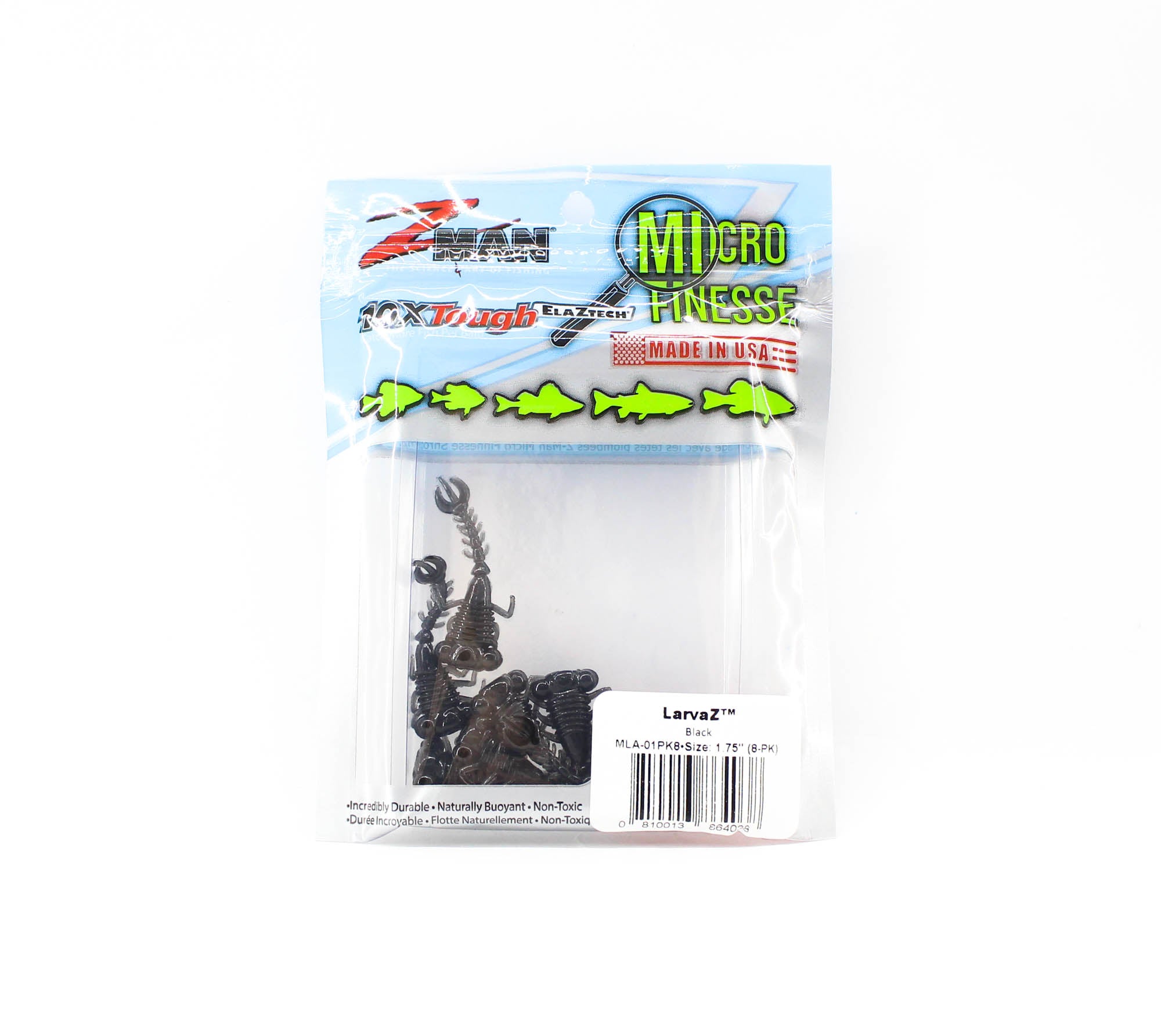 Zman Soft Lure LarvaZ 1.75 Inch 8/Pack Black (4038)