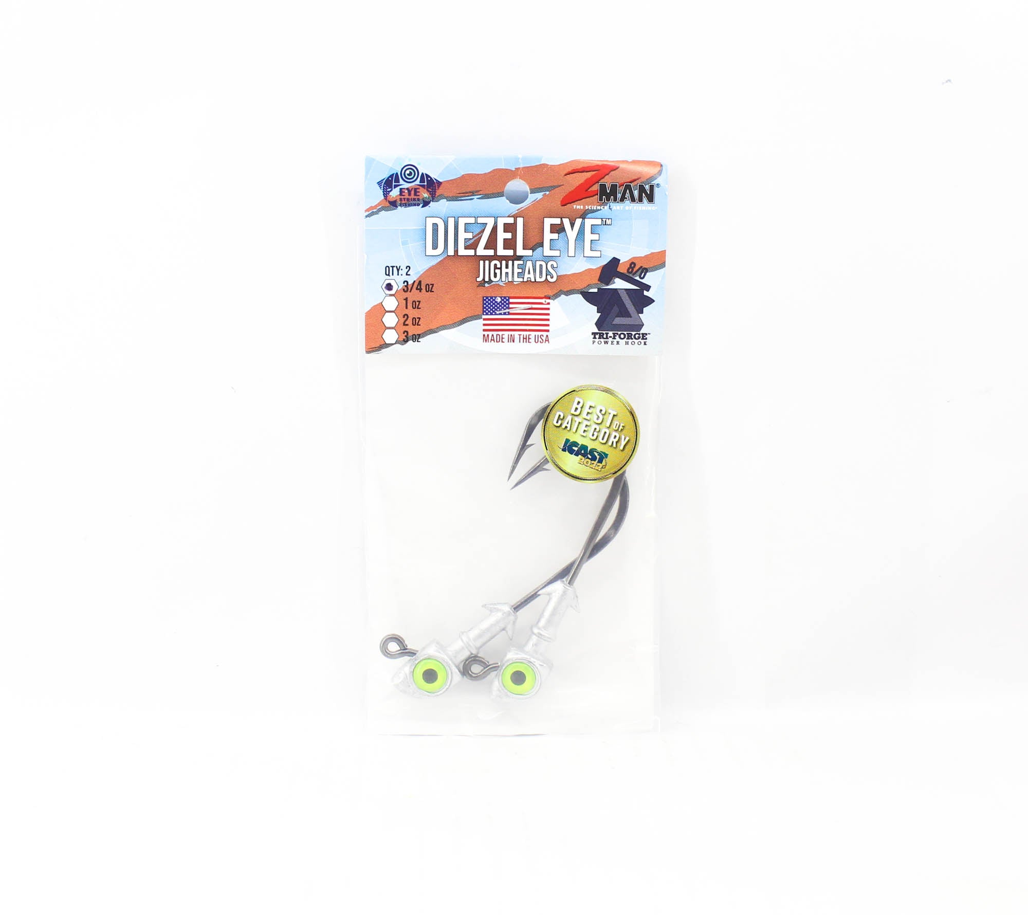 Zman Jighead Diezel Eye 3/4 oz 8/0 2/pack Chart (4267)