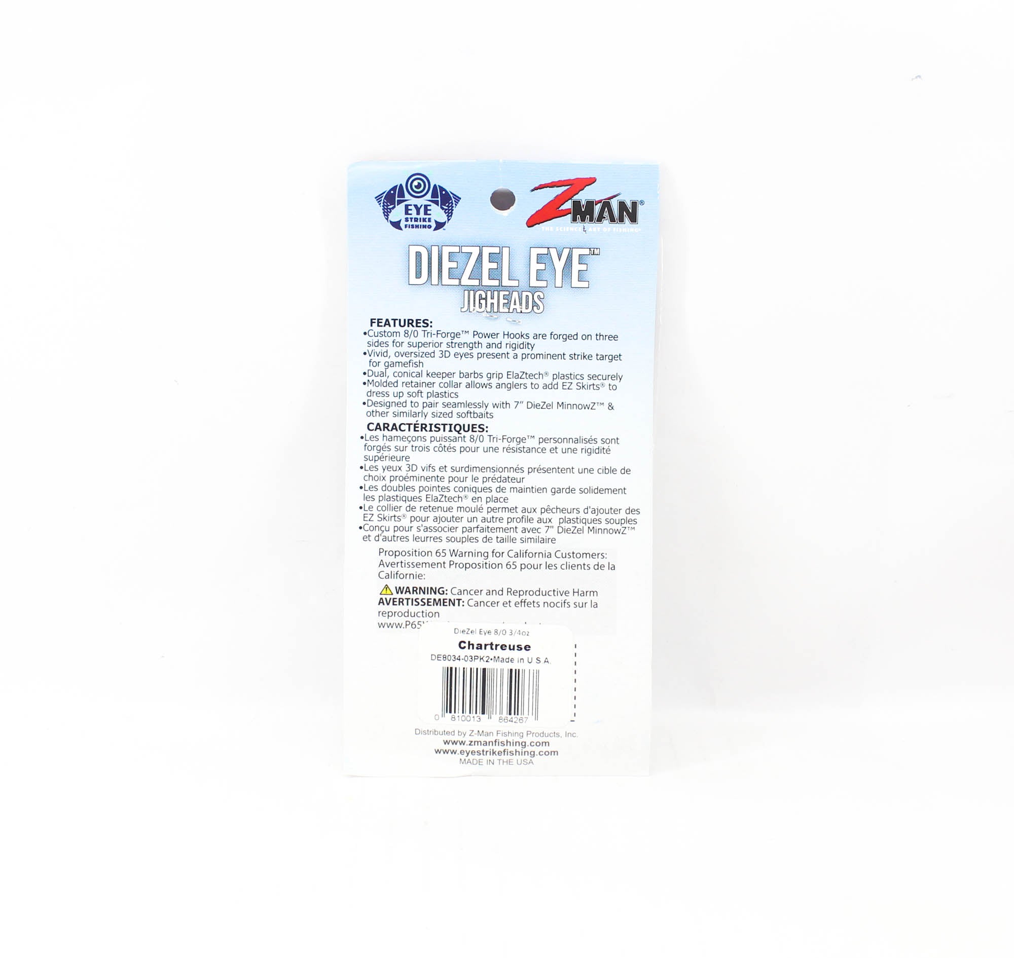 Zman Jighead Diezel Eye 3/4 oz 8/0 2/pack Chart (4267)