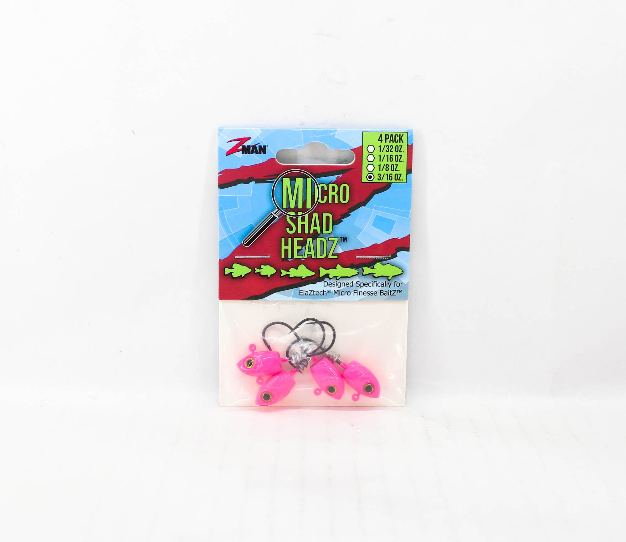 Zman Jighead Micro Shad HeadZ 3/16 oz Size 2 4/pack Pink Glow (6780)