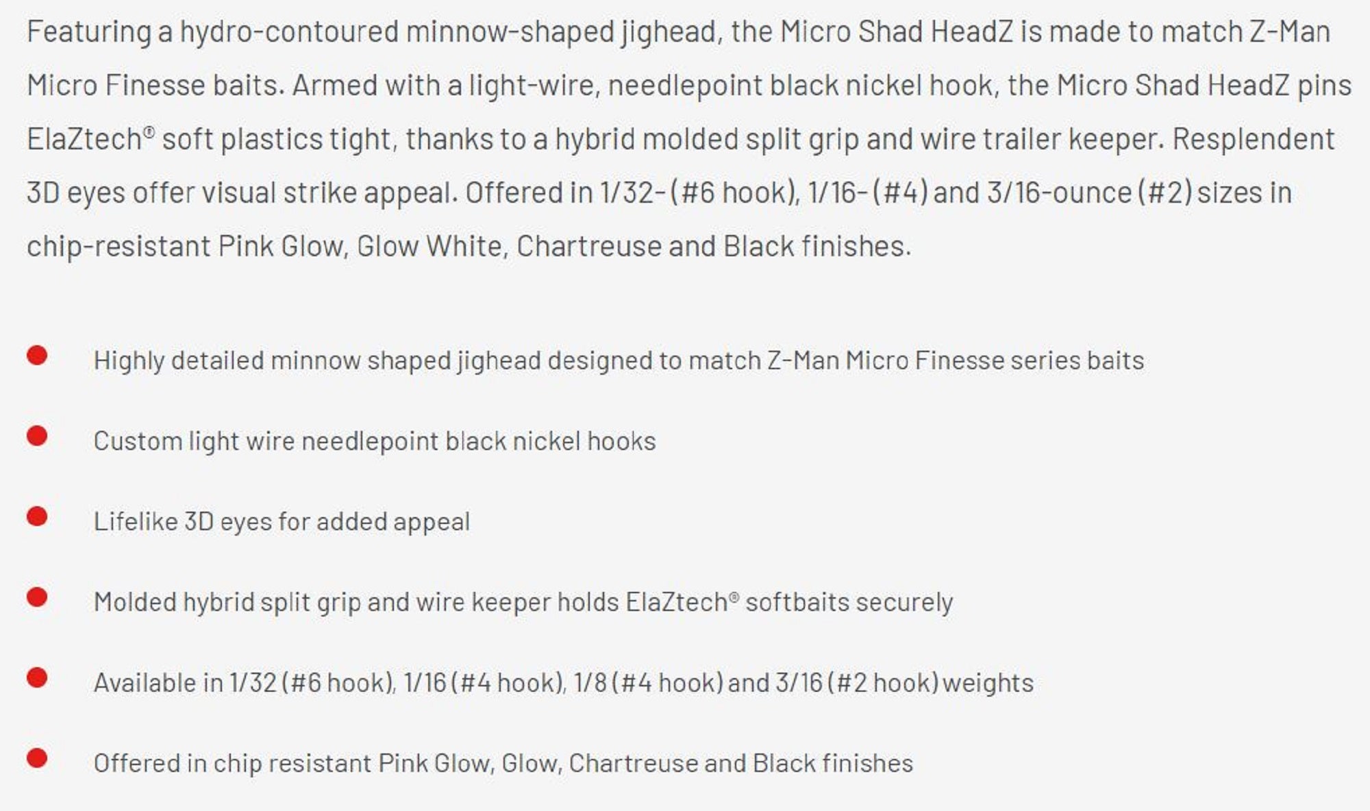 Zman Jighead Micro Shad HeadZ 3/16 oz Size 2 4/pack Pink Glow (6780)