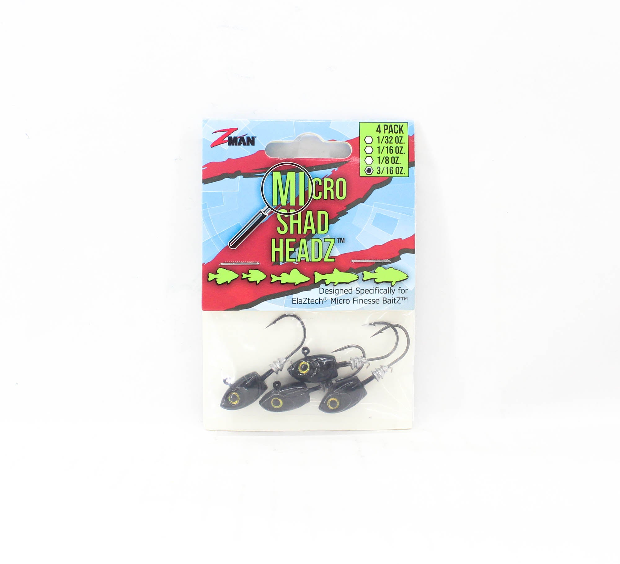 Zman Jighead Micro Shad HeadZ 3/16 oz Size 2 4/pack Black (6797)