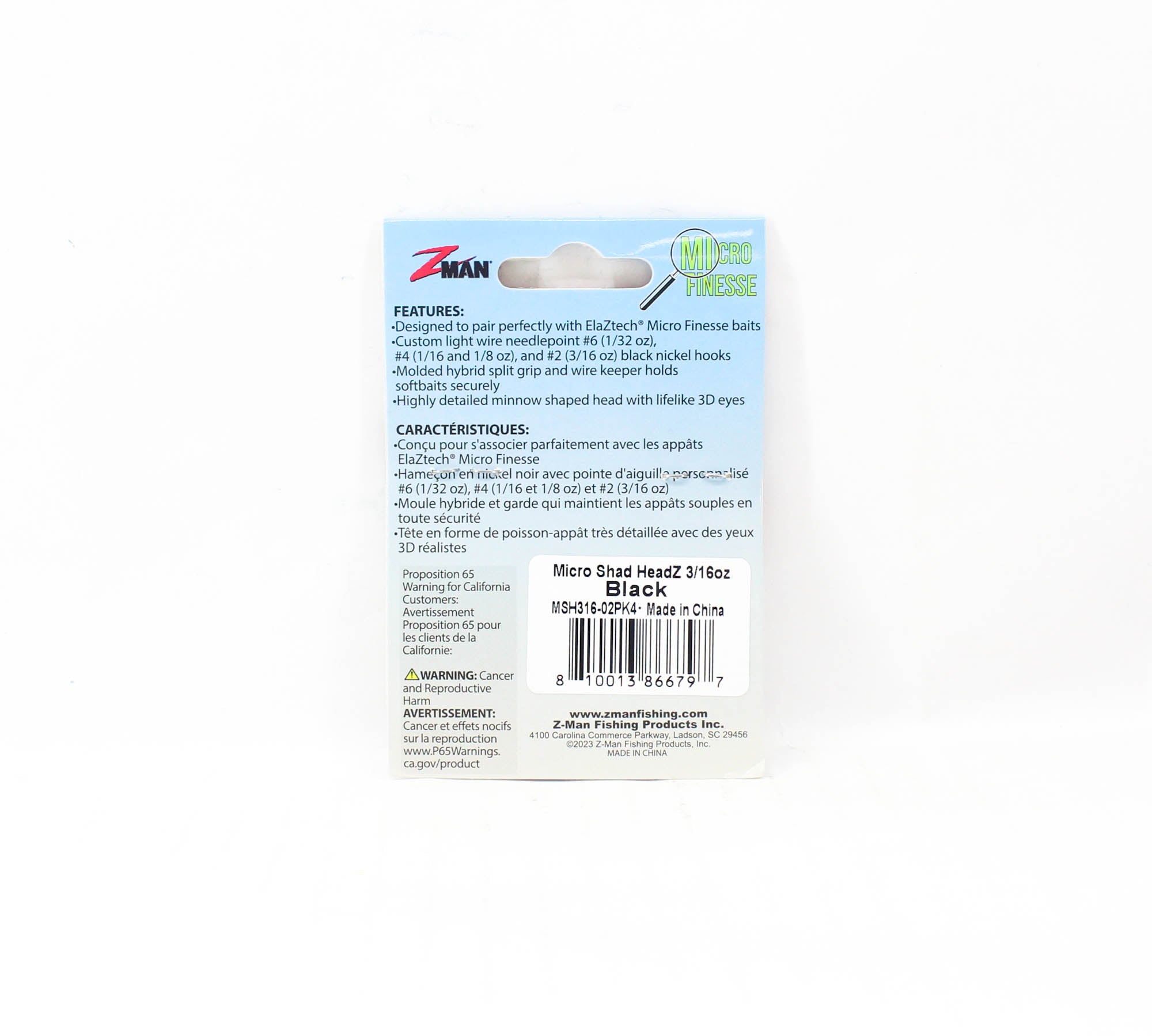Zman Jighead Micro Shad HeadZ 3/16 oz Size 2 4/pack Black (6797)