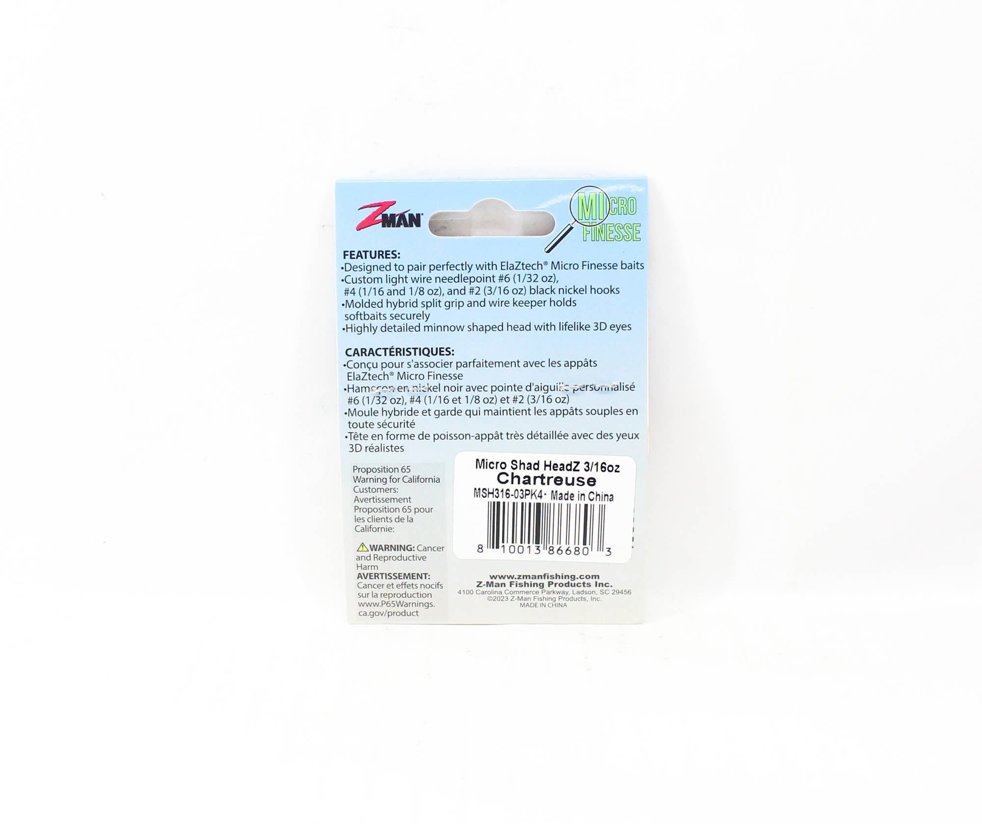 Zman Jighead Micro Shad HeadZ 3/16 oz Size 2 4/pack Chart (6803)
