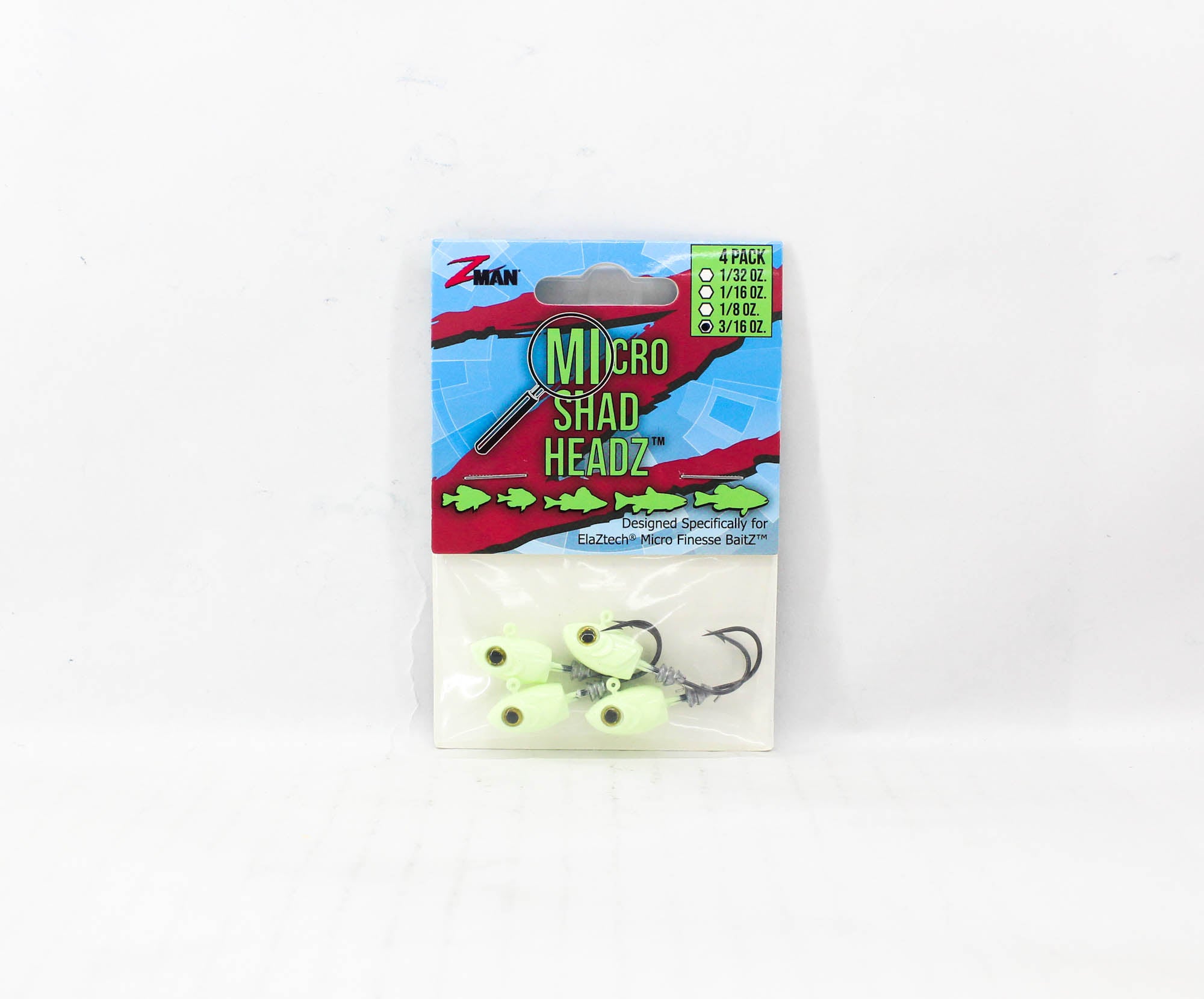 Zman Jighead Micro Shad HeadZ 3/16 oz Size 2 4/pack Glow (6810)