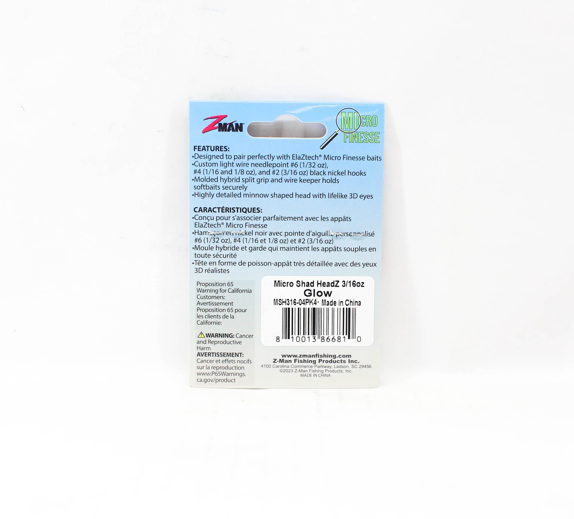 Zman Jighead Micro Shad HeadZ 3/16 oz Size 2 4/pack Glow (6810)
