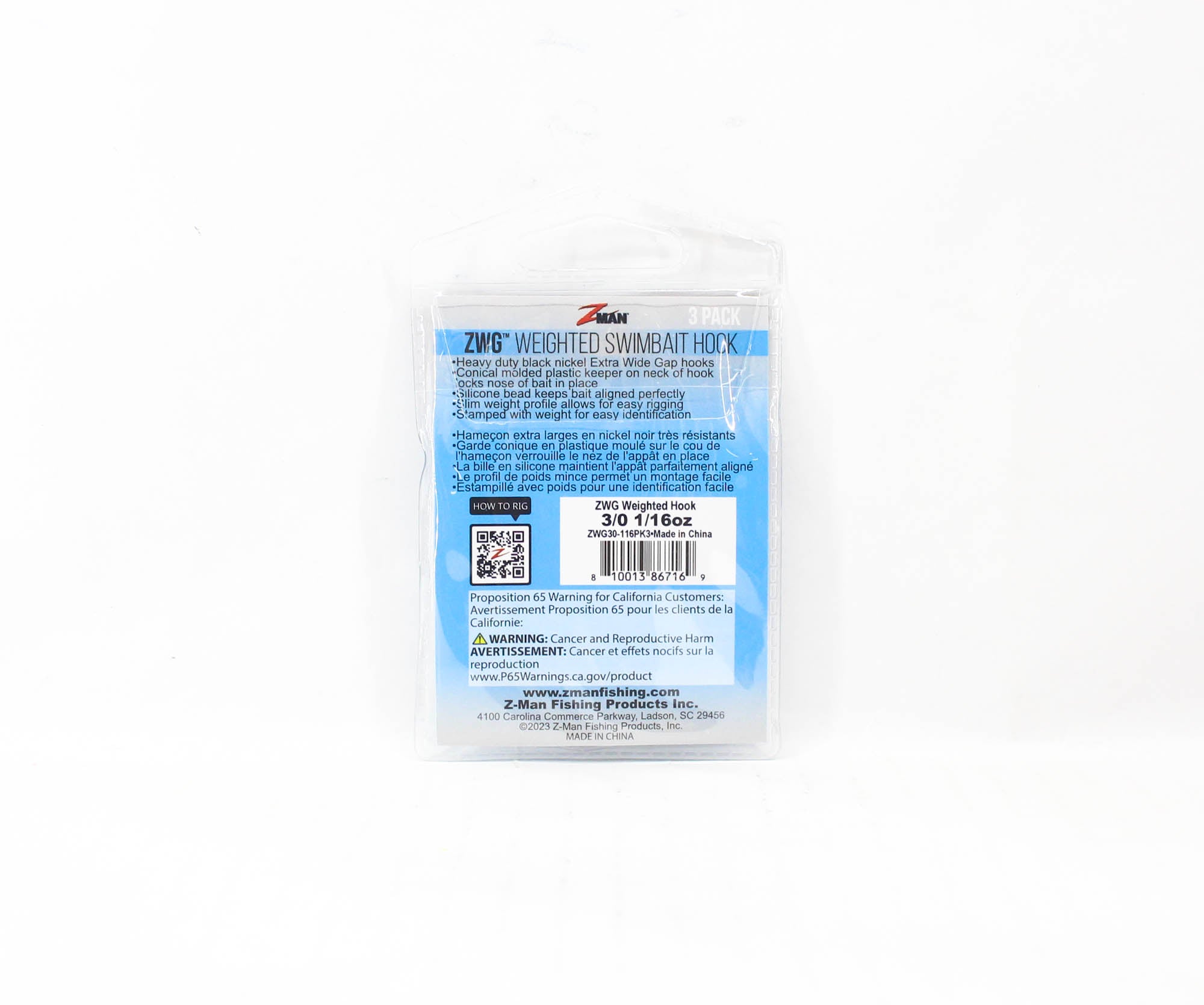 Zman ZWG Weighted Swimbait Worm Hook 1/16 oz 3/0 3/pack (7169)