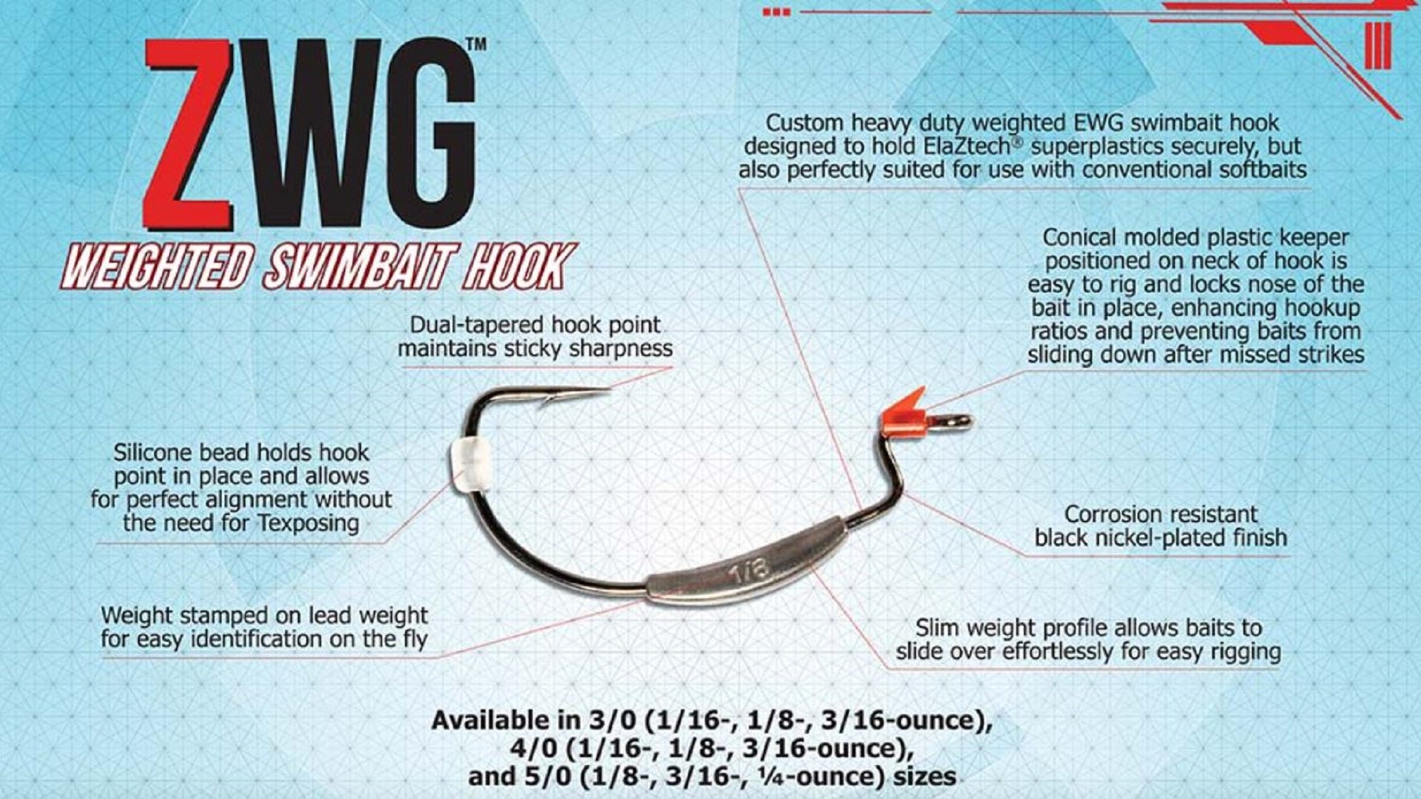 Zman ZWG Weighted Swimbait Worm Hook 3/16 oz 3/0 3/pack (7183)