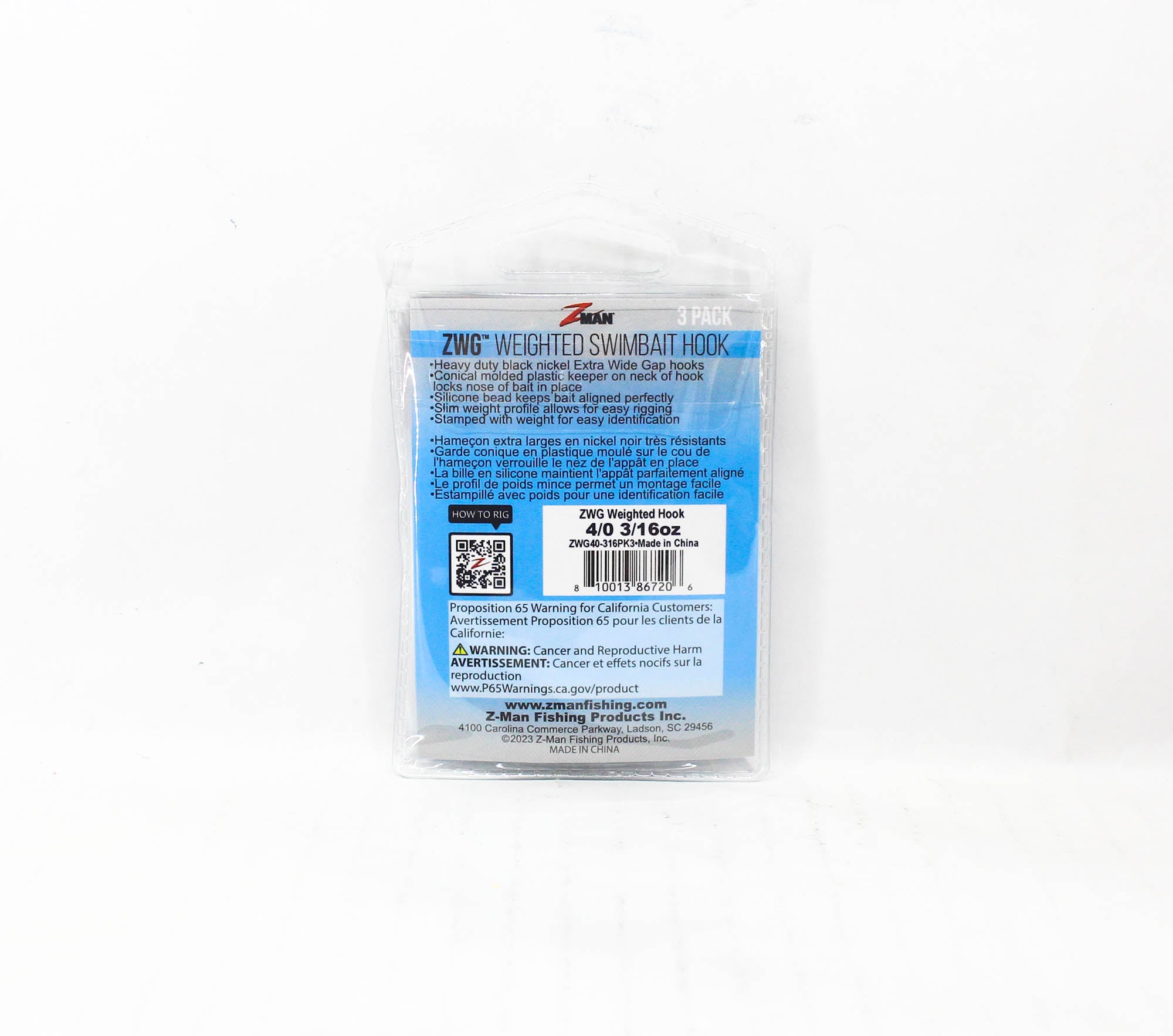 Zman ZWG Weighted Swimbait Worm Hook 3/16 oz 4/0 3/pack (7206)
