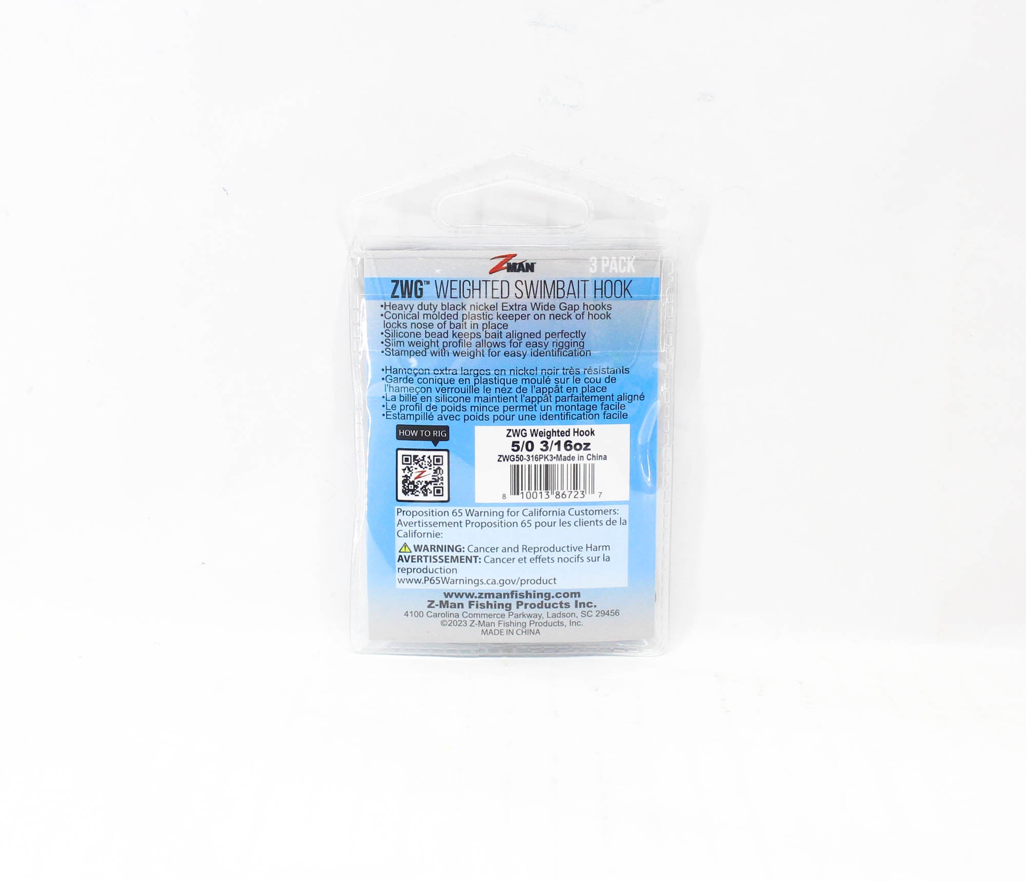 Zman ZWG Weighted Swimbait Worm Hook 3/16 oz 5/0 3/pack (7237)
