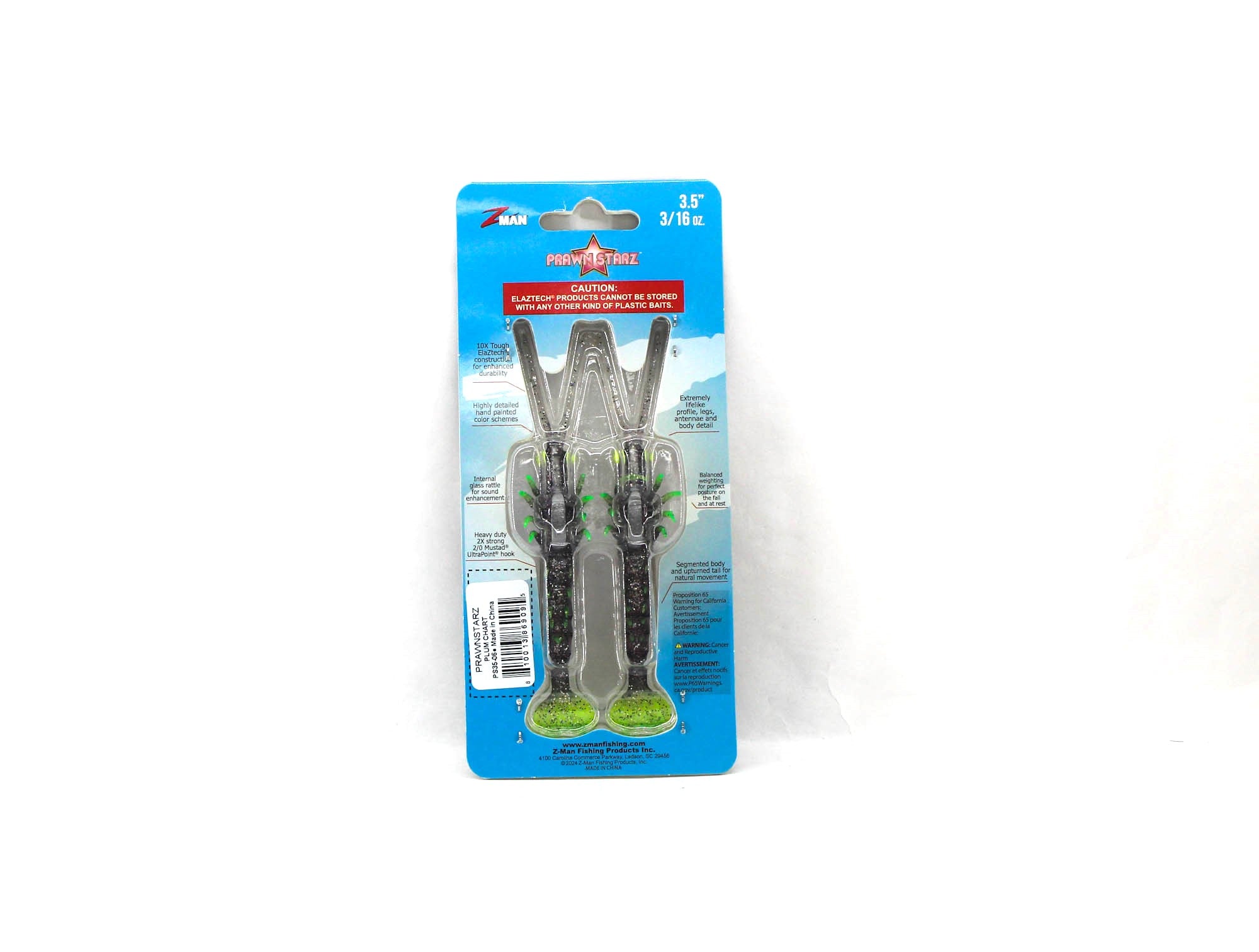Zman Soft Lure PrawnstarZ 3.5 Inch 2/Pack Plum Chartreuse (9095)