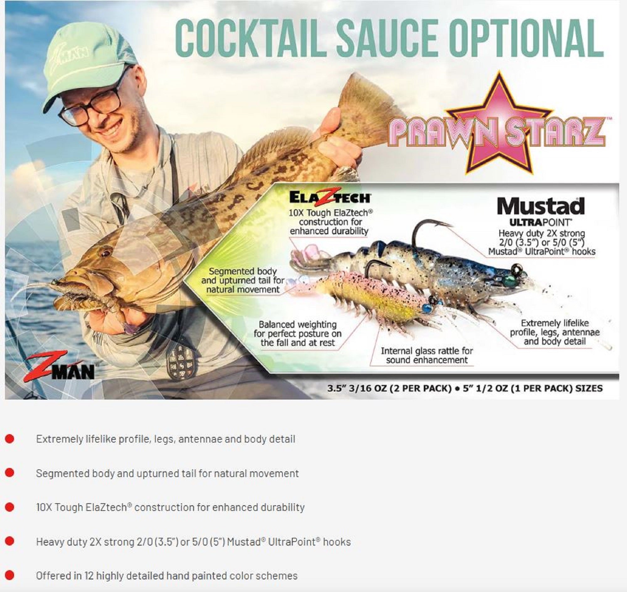 Zman Soft Lure PrawnstarZ 3.5 Inch 2/Pack Plum Chartreuse (9095)