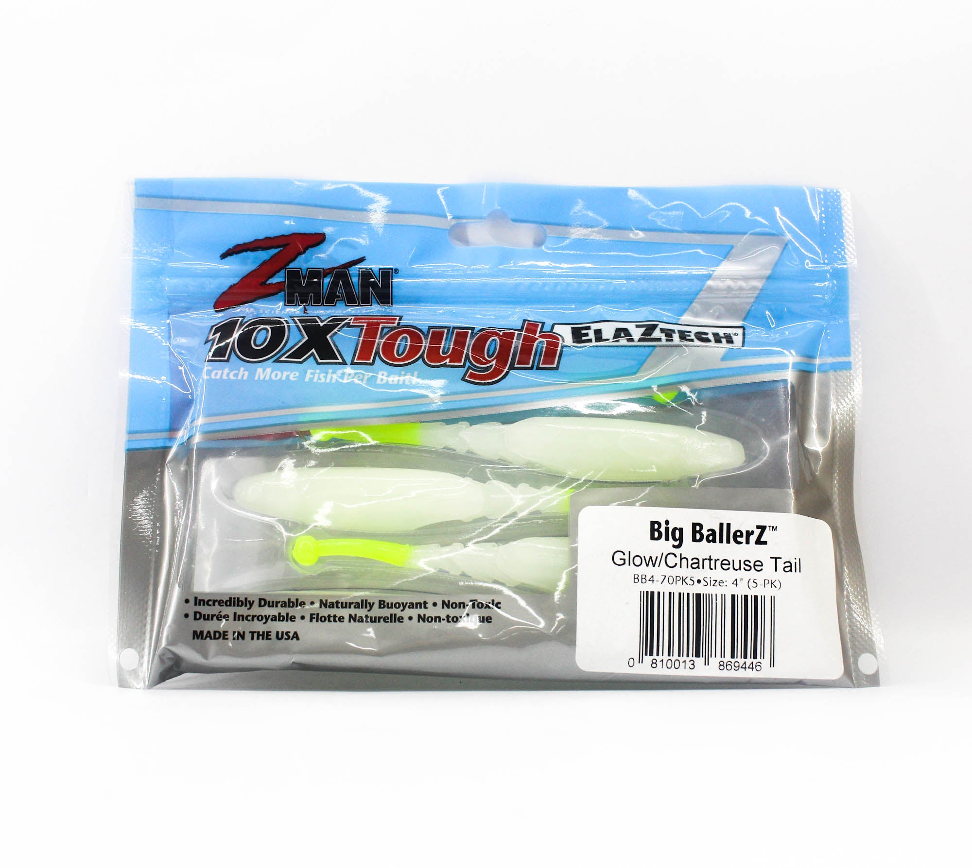 Zman Soft Lure Big BallerZ 4 Inch 5/Pack Glow Chart Tail (9446)
