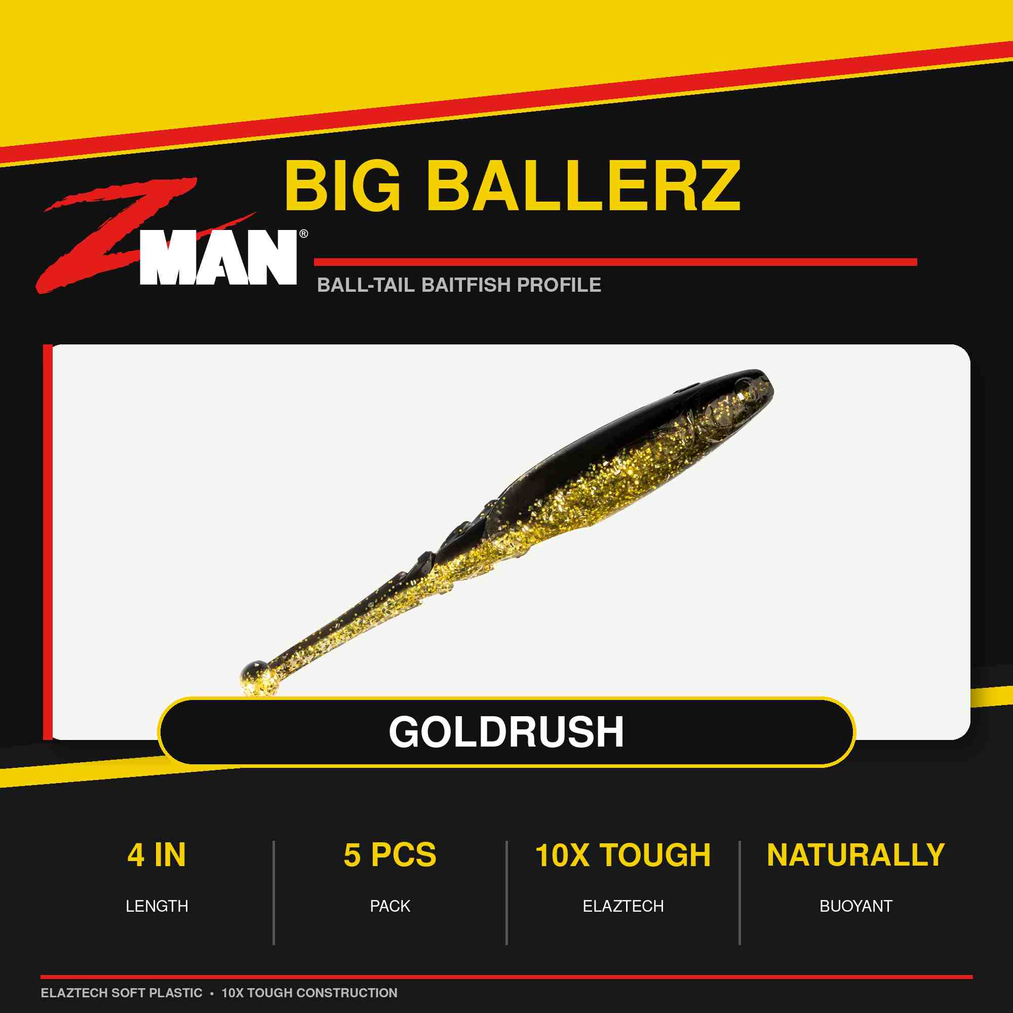 Zman Soft Lure Big BallerZ 4 Inch 5/Pack Gold Rush (9477)