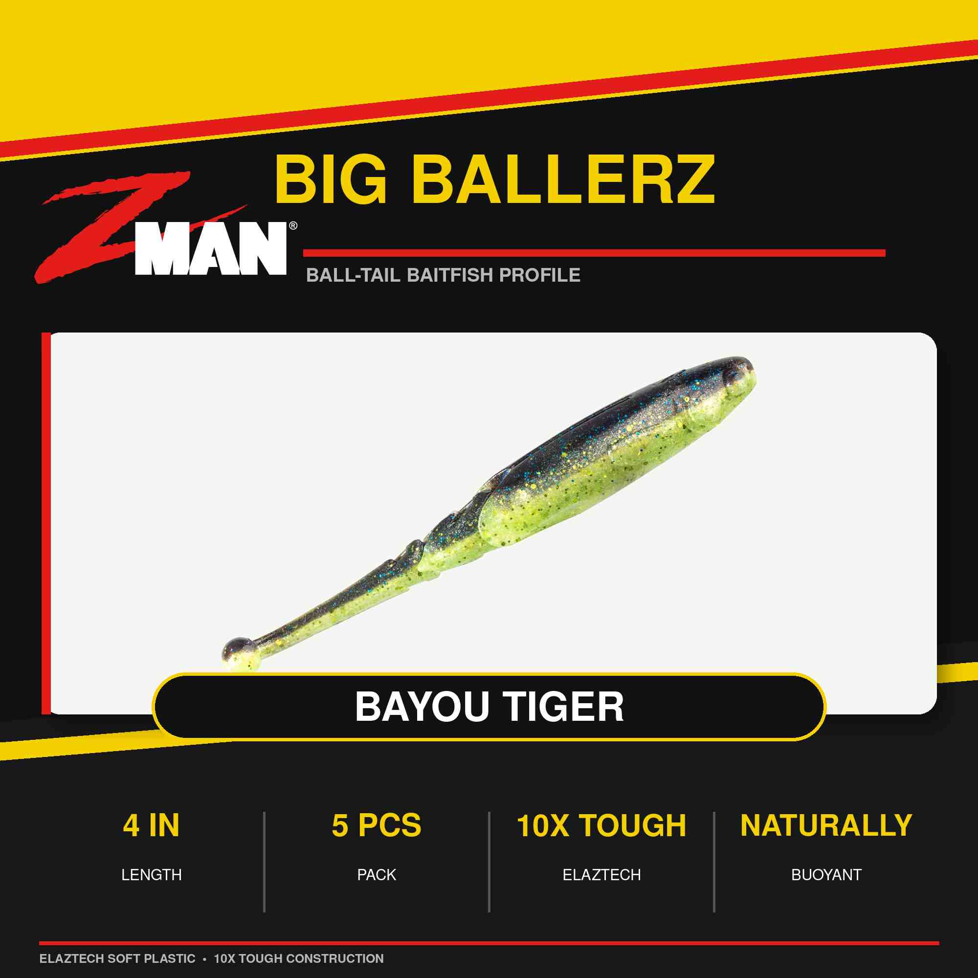 Zman Soft Lure Big BallerZ 4 Inch 5/Pack Bayou Tiger (9552)